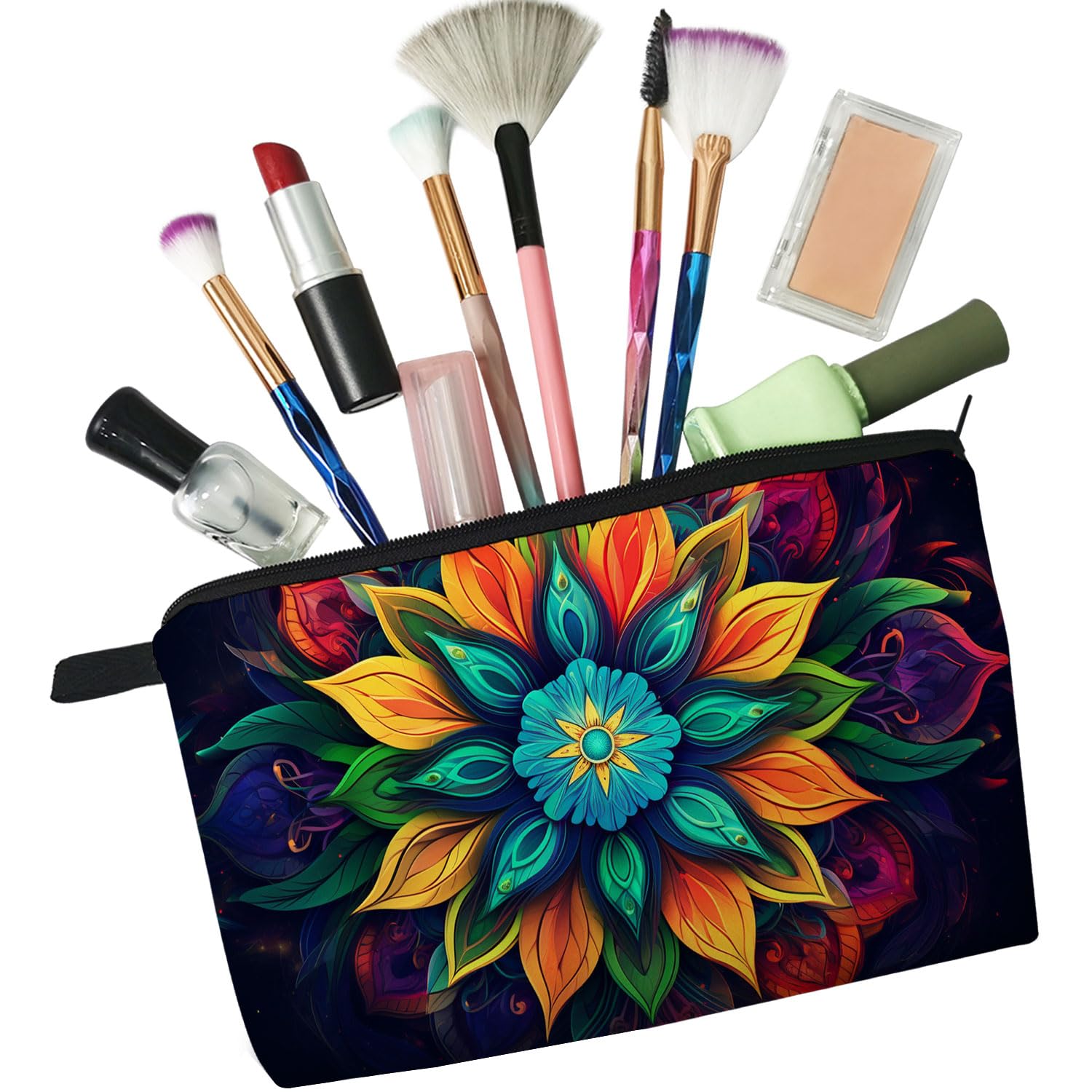 **Mandala Pattern Printed Women's Travel Cosmetic Bag - Small Makeup Pouch for Women - Perfect Gift for Travel, Gym & Daily Use**