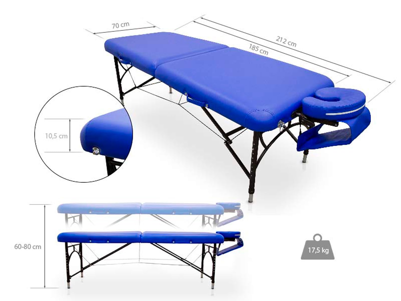QUIRUMED Easy Force Aluminum Folding Massage Table - Adjustable Height, Lightweight (210kg Capacity) - Professional Leatherette Surface with High-Density Foam - Perfect for Spa, Home Massage & Physical Therapy Sessions