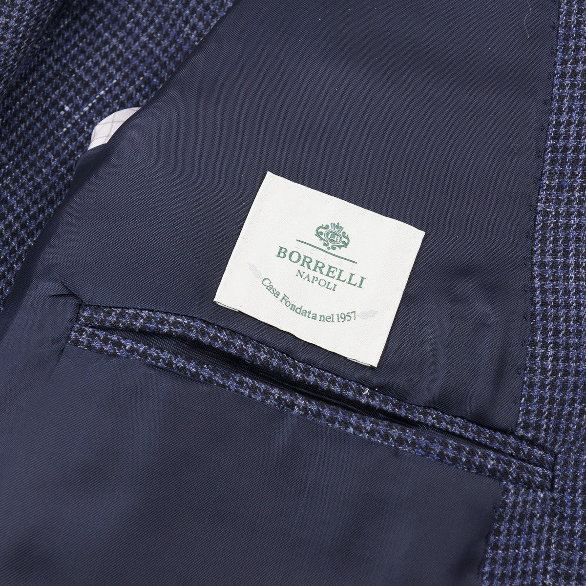 Luigi Borrelli Men's Houndstooth Linen Sport Coat - Lightweight Summer Blazer for Business Casual & Outdoor Events