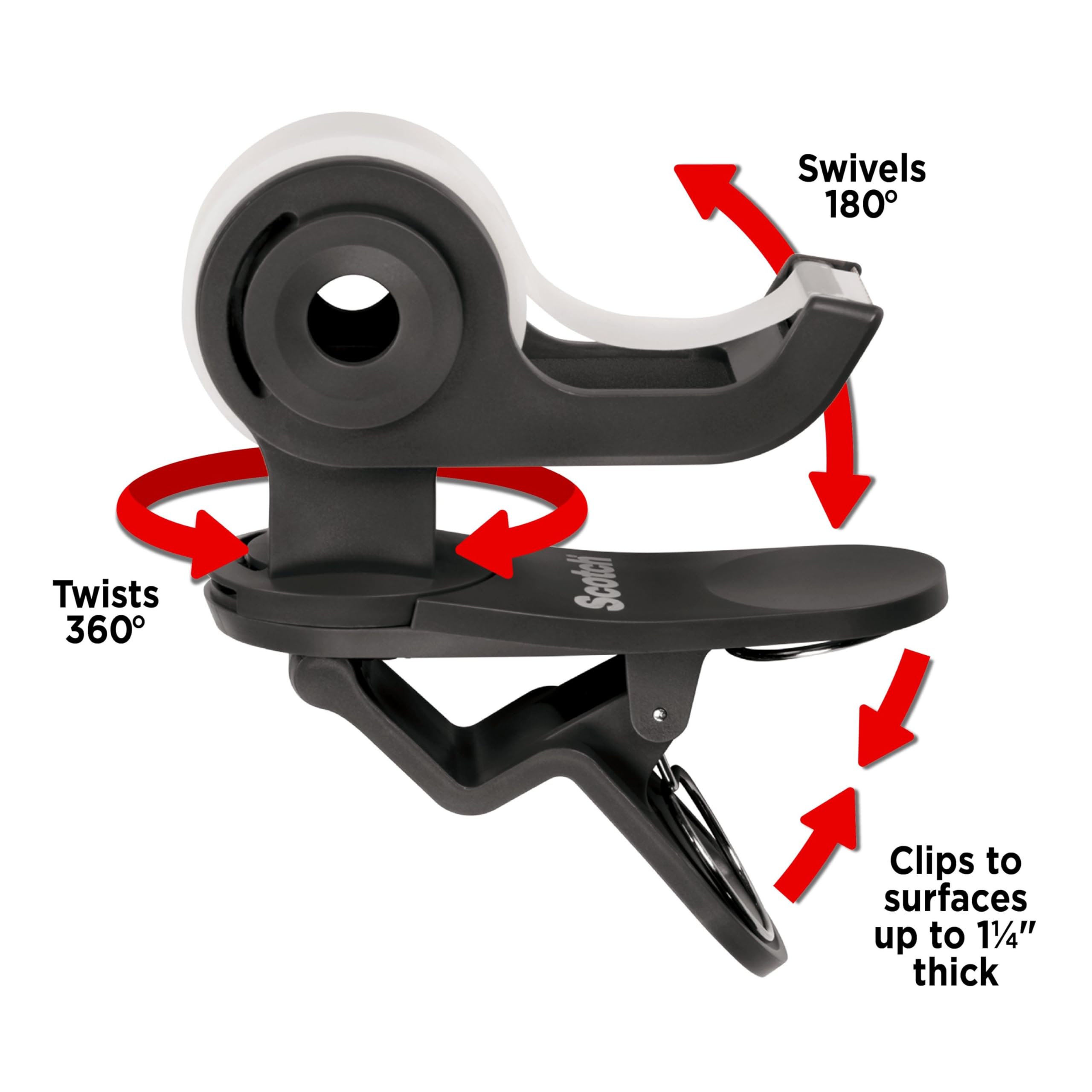 Scotch Brand Clip & Twist Tape Dispenser - 3-Pack, Charcoal Gray, Desk & Table Clip-On for Easy Gift Wrapping, Office Supplies, Crafting & Home Organization (C19-3PK-SIOC)