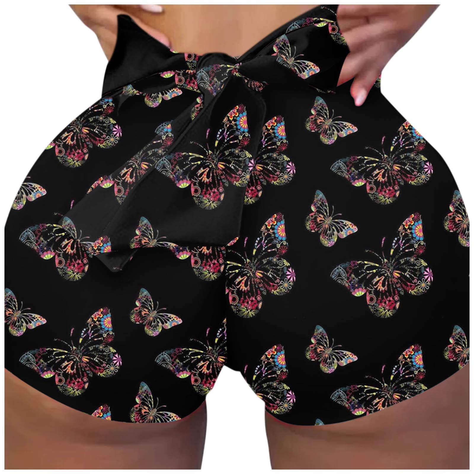 Butterfly Print Women's Yoga Shorts - High Waisted Workout Pants for Gym, Running & Homewear - Sexy Clubwear & Lounge Pants for Women