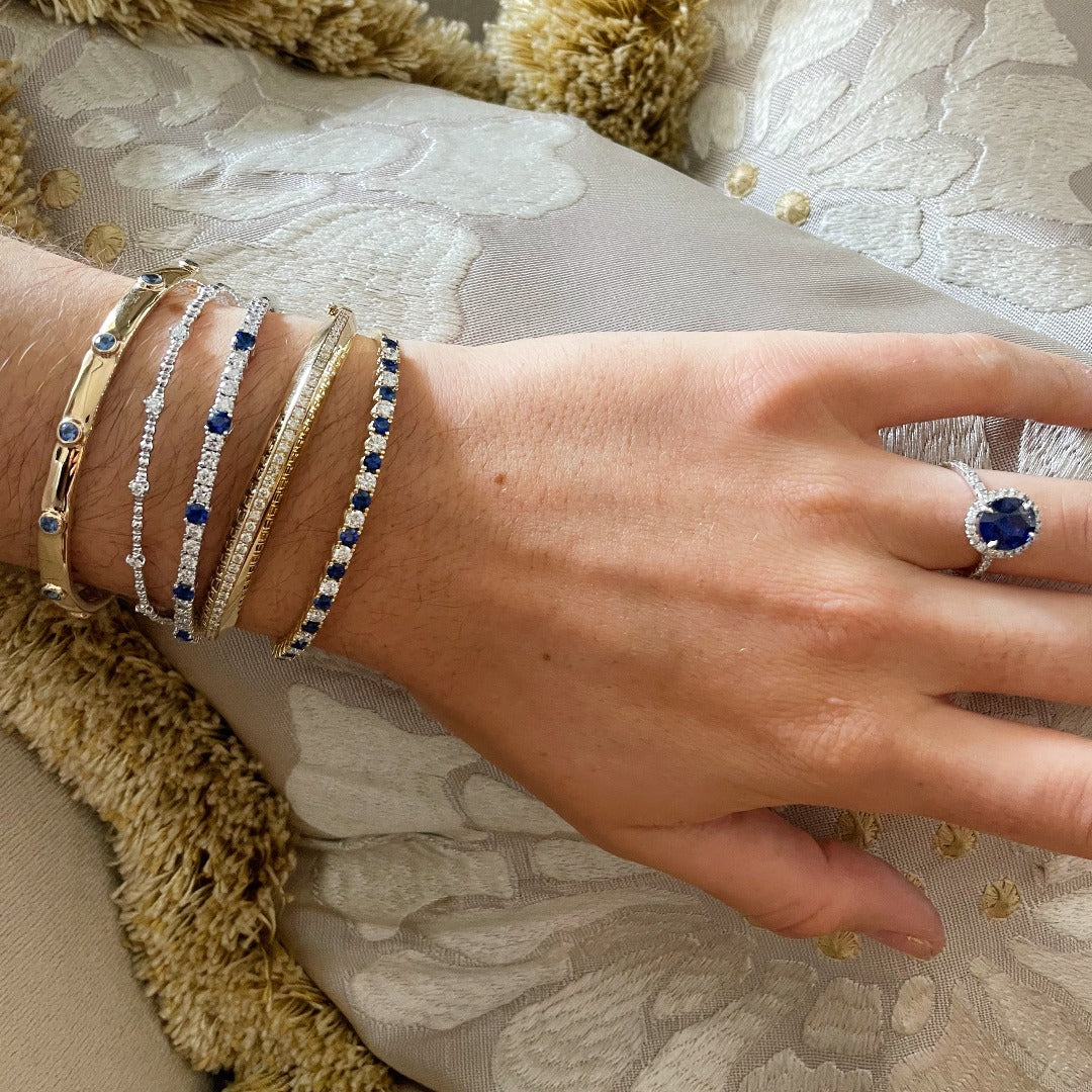 14K Yellow Gold Sapphire Cuff Bangle Bracelet for Women - Elegant Jewelry Gift for Birthday, Anniversary & Special Occasions