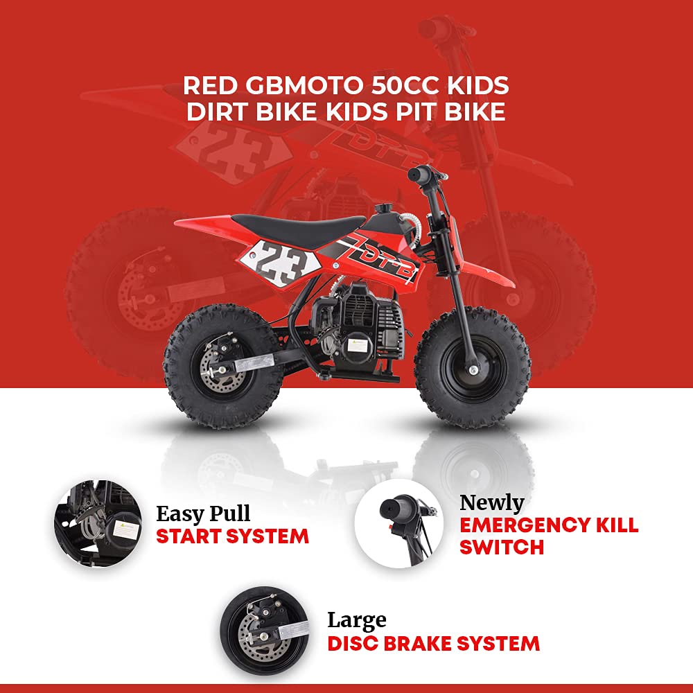 Best 50cc Kids Dirt Bike - Red 2-Stroke Gas Pit Bike for Boys & Girls | Off-Road, Trail Riding & Backyard Fun