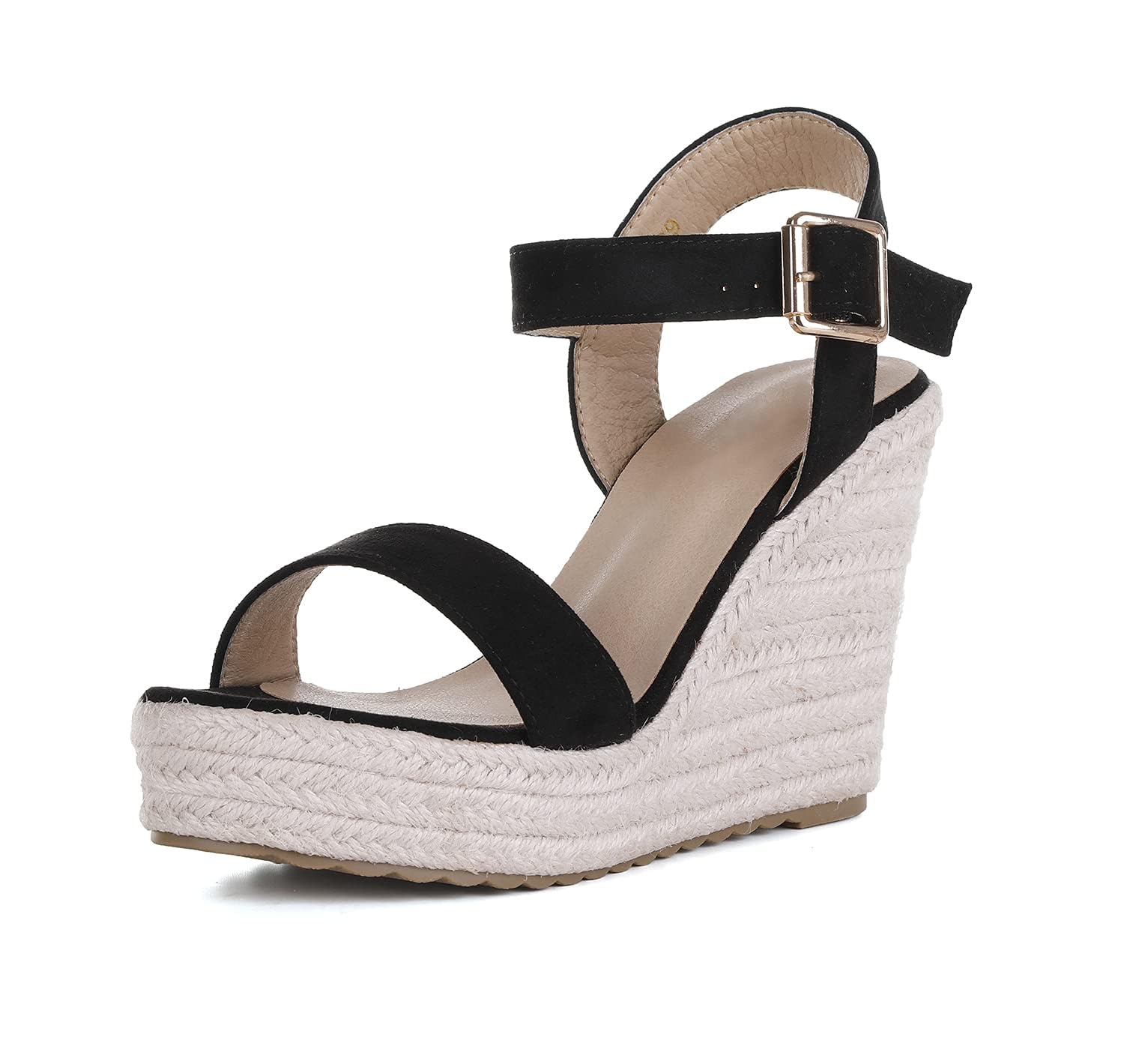 Women's Casual Summer Wedge Sandals with Ankle Strap - Open Toe Straw Woven Platform Sandals for Beach, Vacation & Outdoor Wear