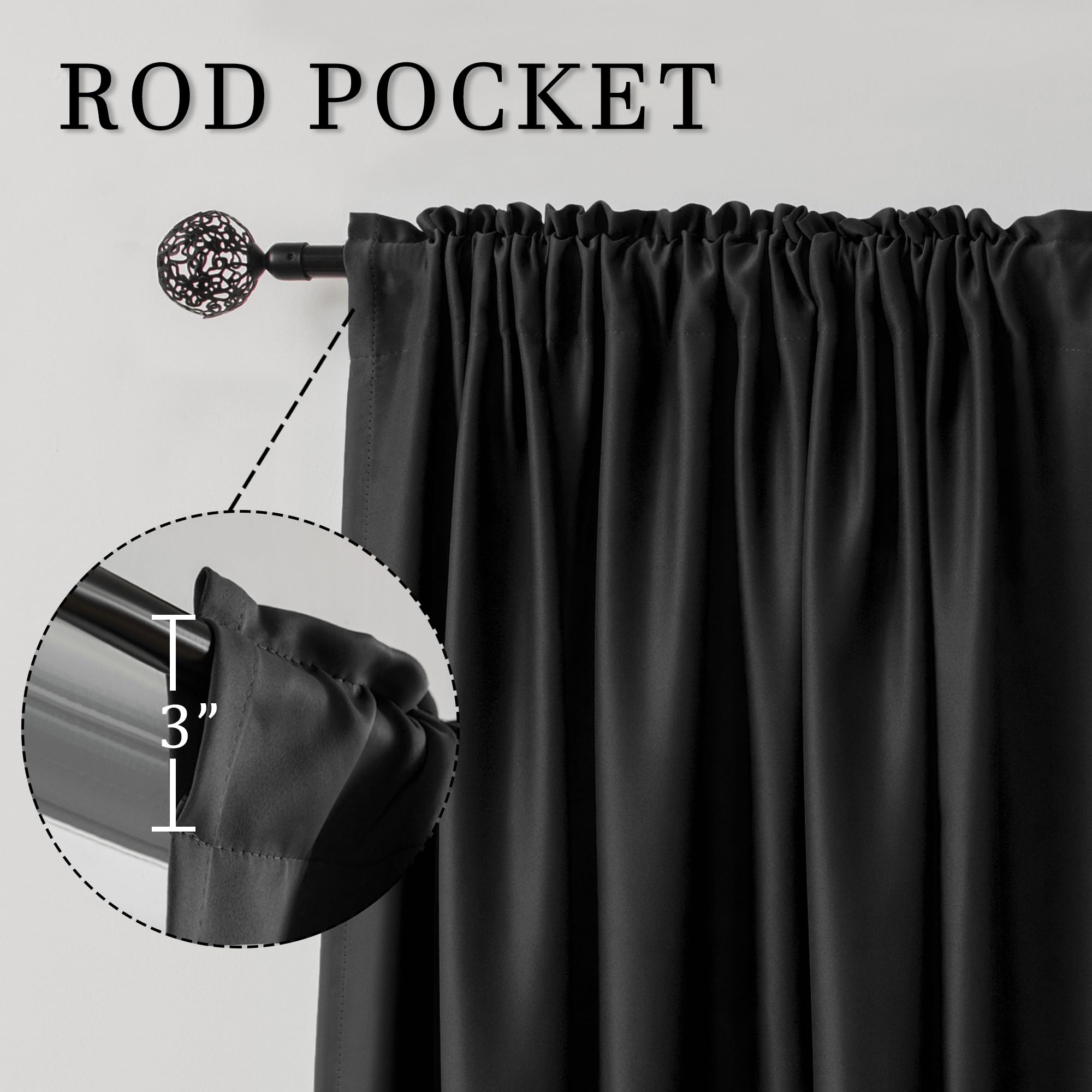 Dualife Blackout Curtains 54 Inch Length for Bedroom - Thermal Insulated Soundproof Room Darkening Curtains for Small Windows (Jet Black, 42W x 54L) - Perfect for Home Theater, Nursery & Light-Sensitive Sleepers