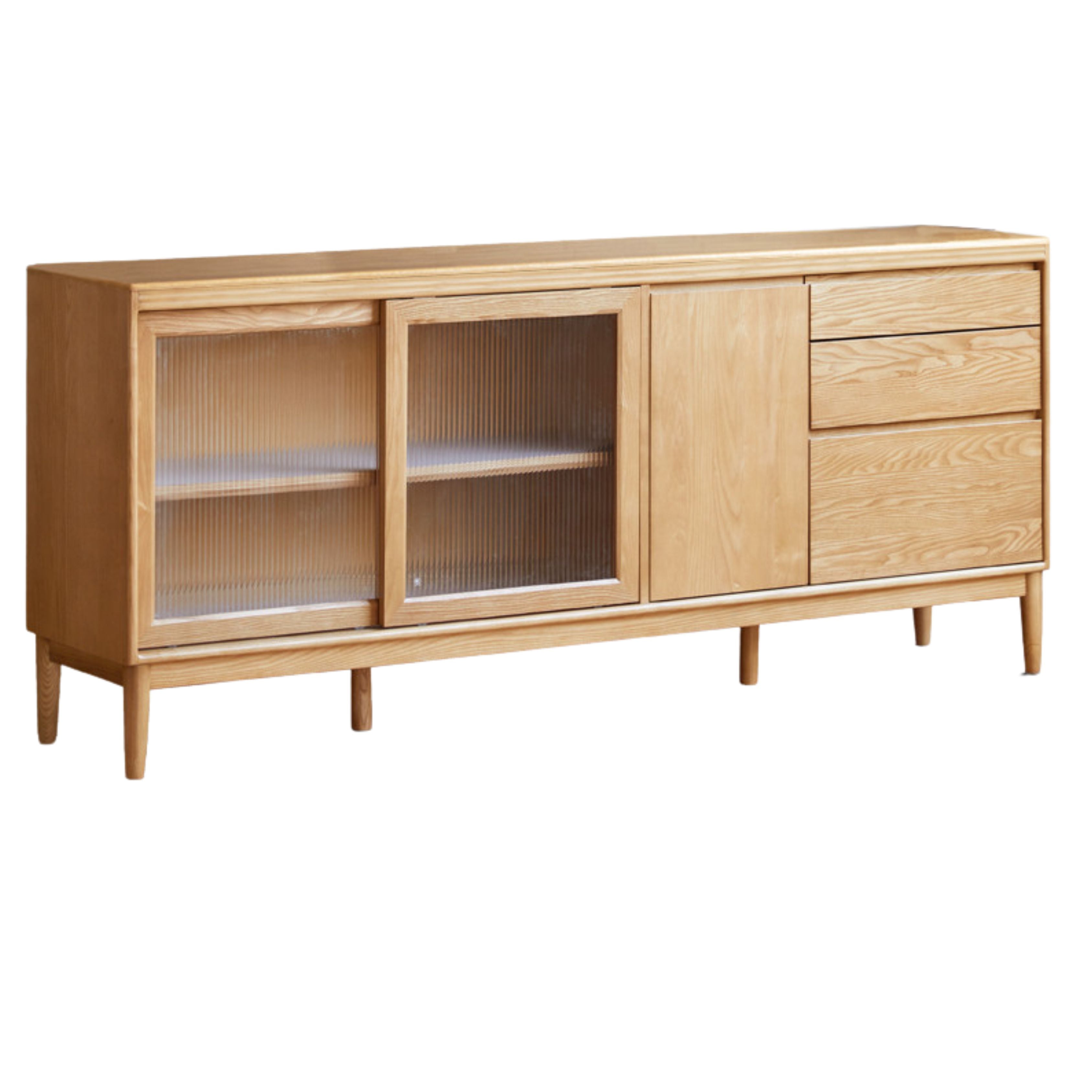 82.7x17.3x35.4 inch / 210x44.6x90.8 cm / Natural Wood Color /Ash solid wood sideboard with waterproof drawer bottom pad