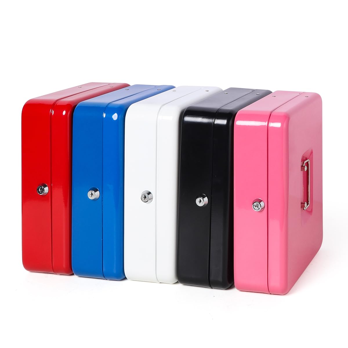 Secure Pink Cash Box with Money Tray & Key Lock - 11.8x9.5x3.5 Inch Money Organizer with Security Cable - Ideal for Retail Stores, Events, and Home Cash Management