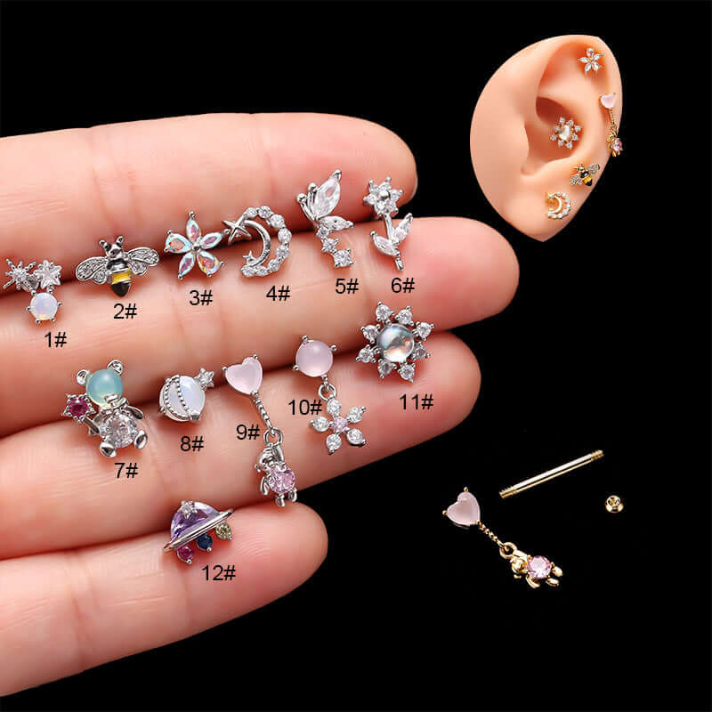 20G Helix Cute Animal Conch Stud Earrings for Cartilage Piercing - Perfect for Women & Teens - Trendy Jewelry for Everyday Wear & Special Occasions