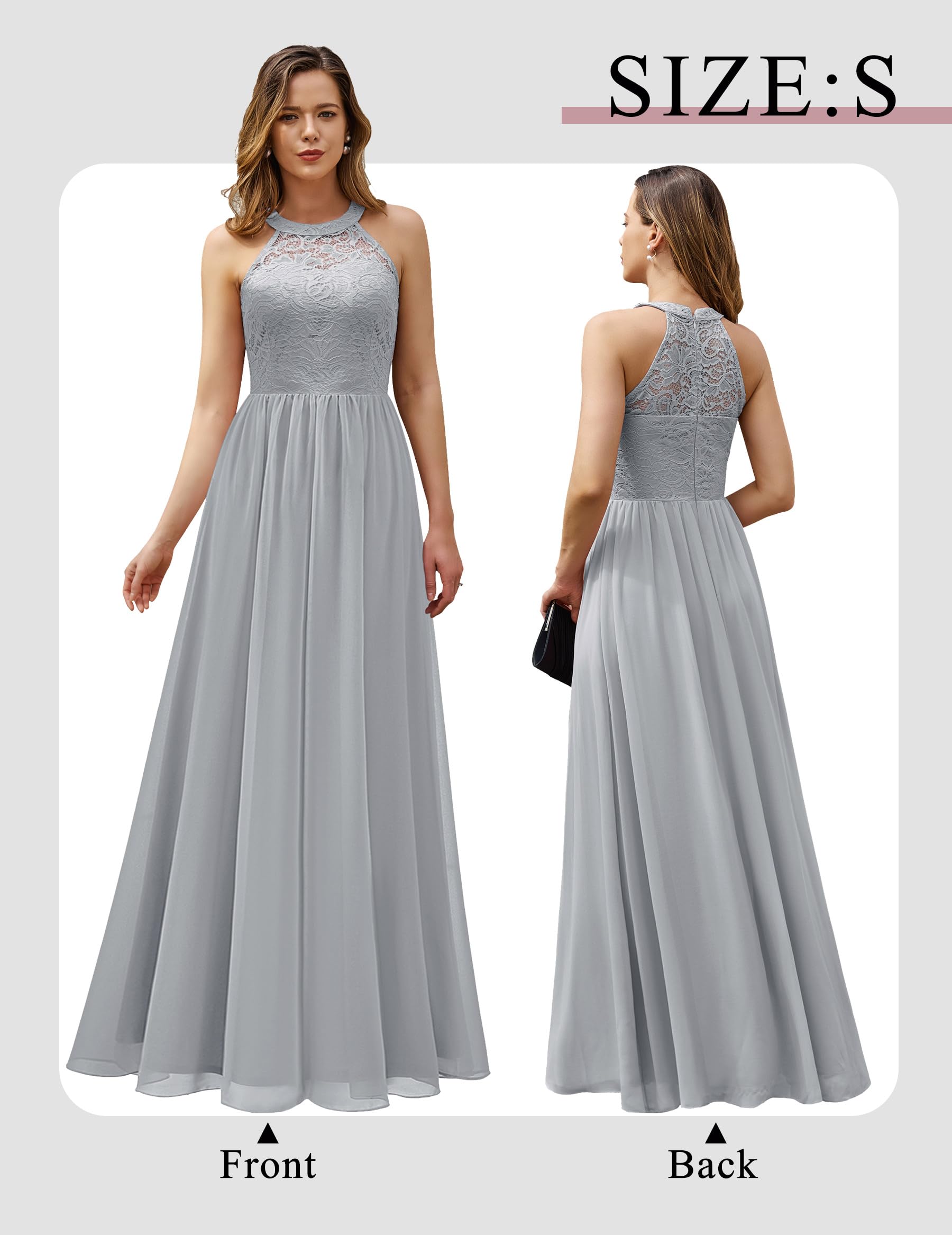 Wedtrend Women's Formal Halter Long Prom Dress - Floral Lace Bridesmaid Gown for Wedding, Evening Party & Special Occasions