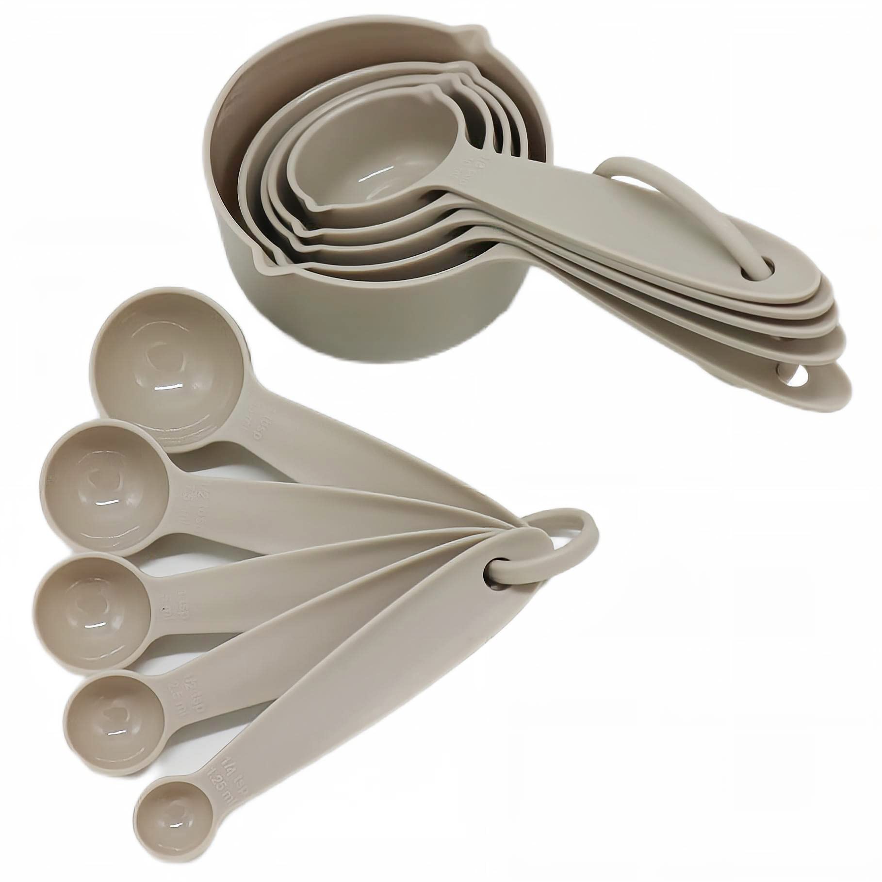 Smithcraft 10-Piece Plastic Measuring Cups and Spoons Set - 5 Dry Measuring Cups & 5 Measuring Spoons for Baking, Cooking, and Kitchen - Perfect for Measuring Flour, Sugar, Spices (Khaki)