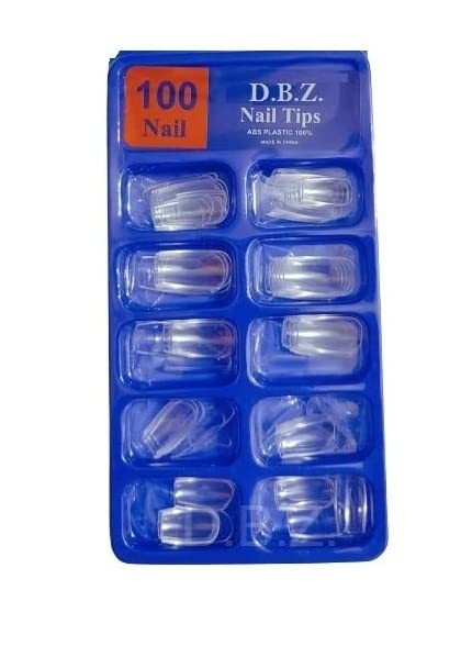 D.B.Z. Professional Nail Art Kit - 100 Transparent False Nails, 5 Color Nail Striping Tapes & Nail Glue (7-Piece Set) for DIY Manicure, Salon Nails & Home Nail Art Design