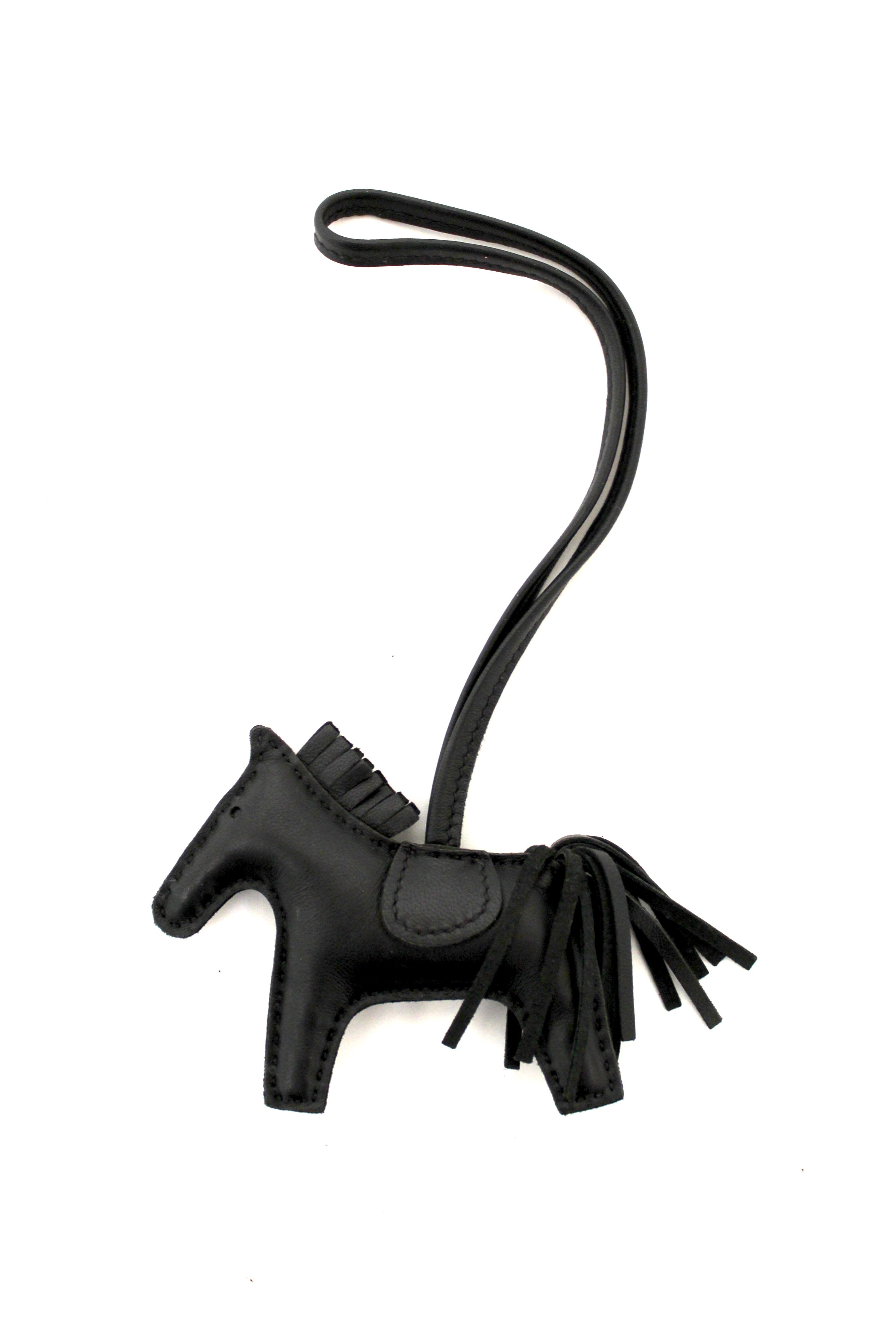 Authentic Hermes Black Milo Lambskin Grigri Rodeo Horse Bag Charm - Luxury Leather Keychain for Handbags, Wallets & Keys | Perfect Gift for Fashion Lovers & Hermes Collectors