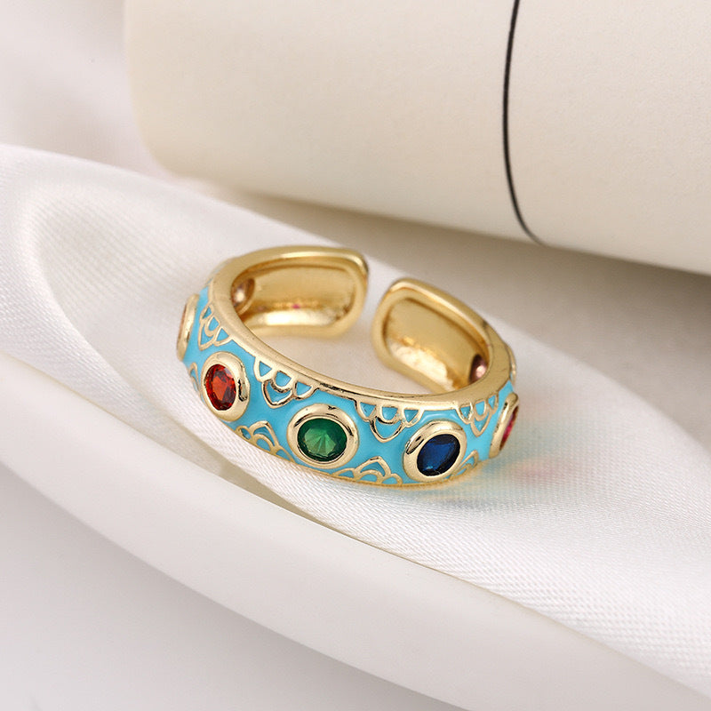 Evil Eye Bohemian Enamel Thumb Ring for Women | Turkish Nazar Boncuk Protection Jewelry | Handmade Silver Plated Statement Ring for Good Luck, Spiritual Protection & Fashion Accessories | Perfect for Boho Chic, Festival & Everyday Wear