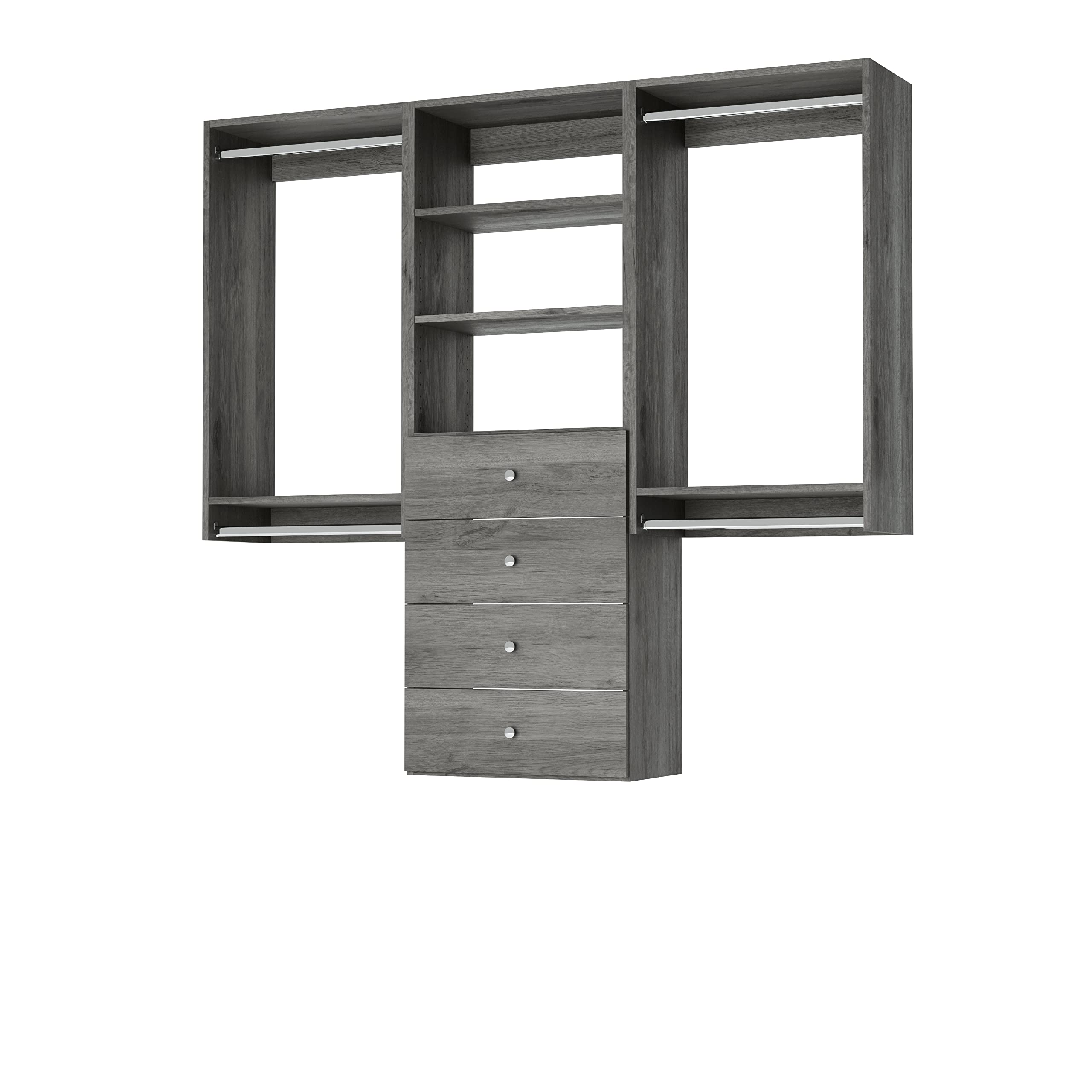 Space-Saving Corner Closet Organizer Kit with Adjustable Hanging Rods, Shelves & Drawers - 78 Inch Wide Wardrobe Storage System for Bedroom, Closet or Dorm Room (Grey) - Easy Assembly Closet Shelving Solution for Clothes, Shoes & Accessories