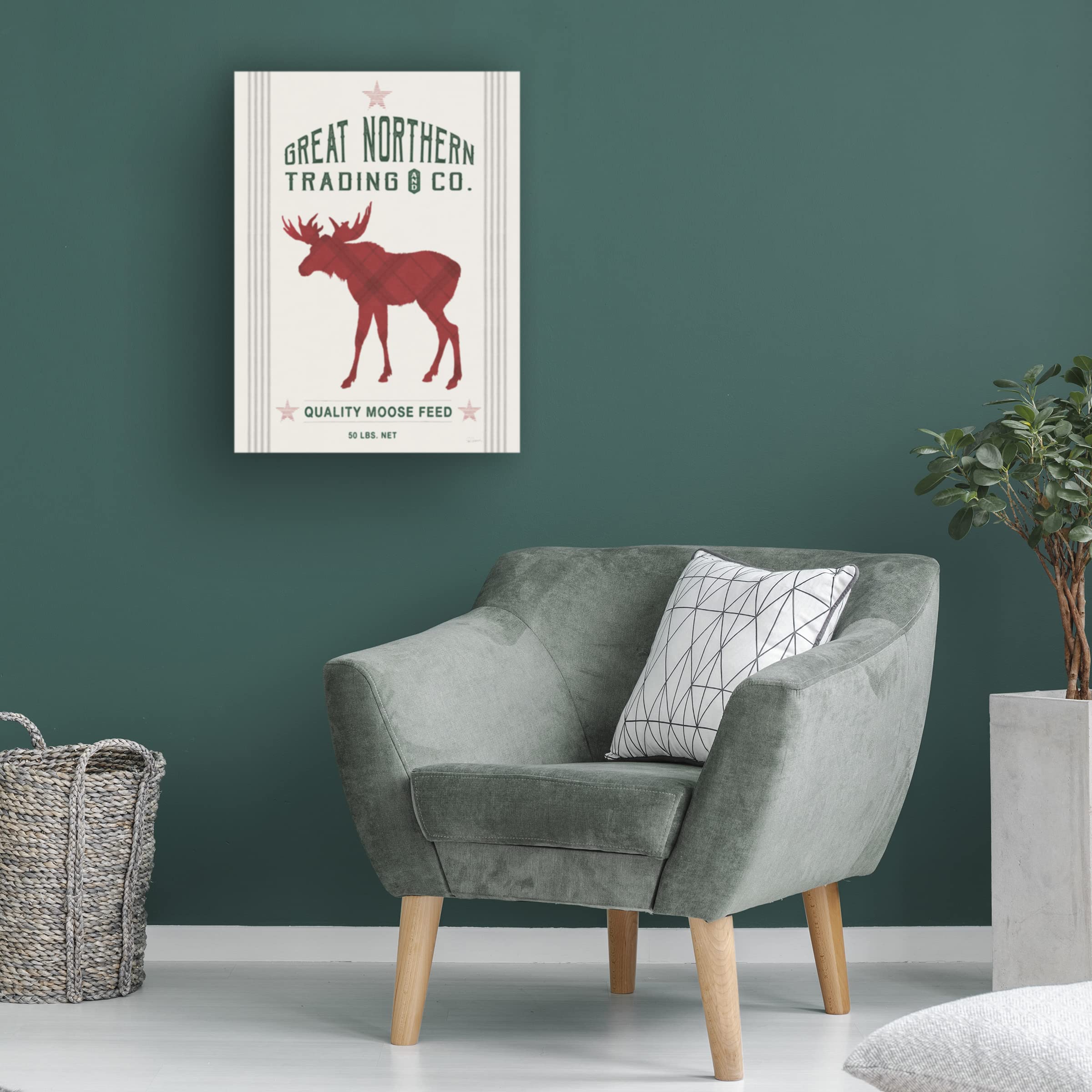 Trademark Fine Art 'Northern Trading Moose Feed' Canvas Wall Art by Sue Schlabach - Wildlife Nature Painting for Living Room, Bedroom & Office Decor