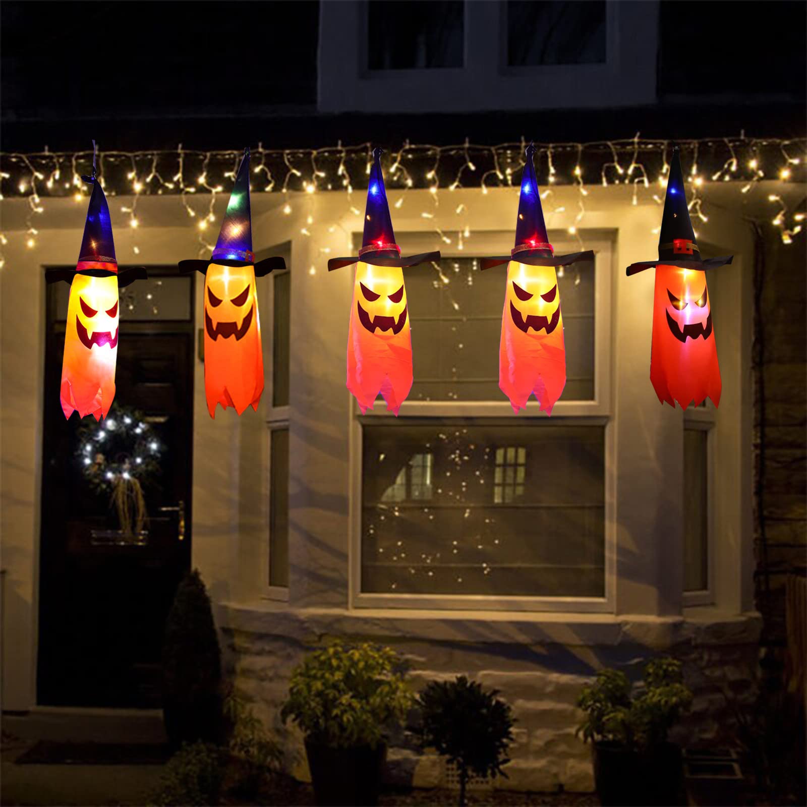 Spooky LED Witch Hat Halloween String Lights - DIY Horror Pendant Lamp for Indoor/Outdoor Halloween Decorations (Perfect for Party, Yard, Porch & Haunted House Decor)