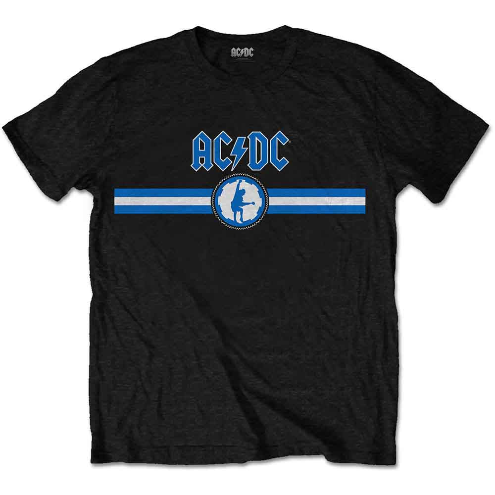 AC/DC Vintage Band T-Shirt with Blue Logo & Stripes - Rock Music Fan Apparel for Concerts & Casual Wear