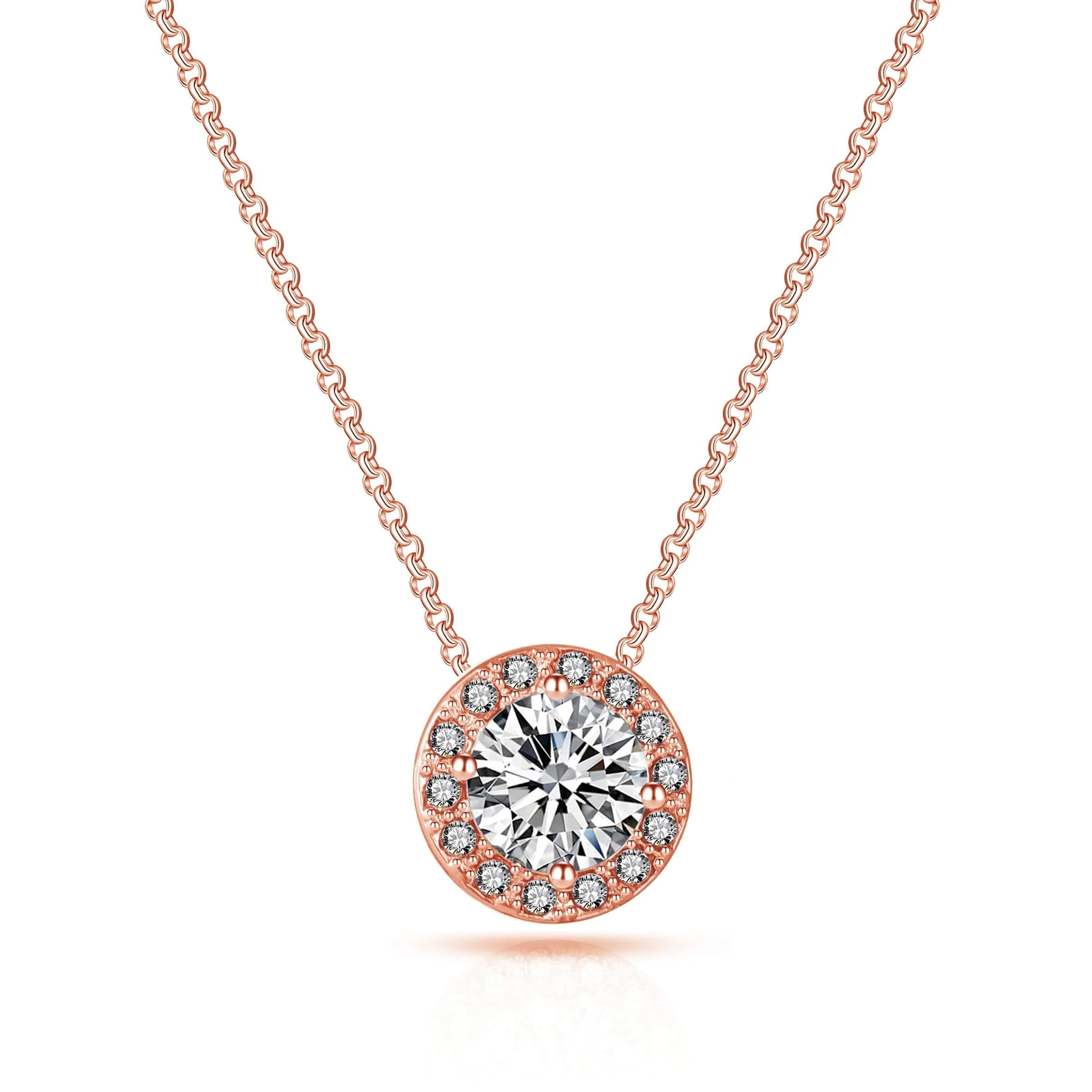 Philip Jones Rose Gold Plated Halo Necklace with Zircondia® Crystals - Elegant Jewelry Gift for Women, Perfect for Weddings, Anniversaries & Special Occasions