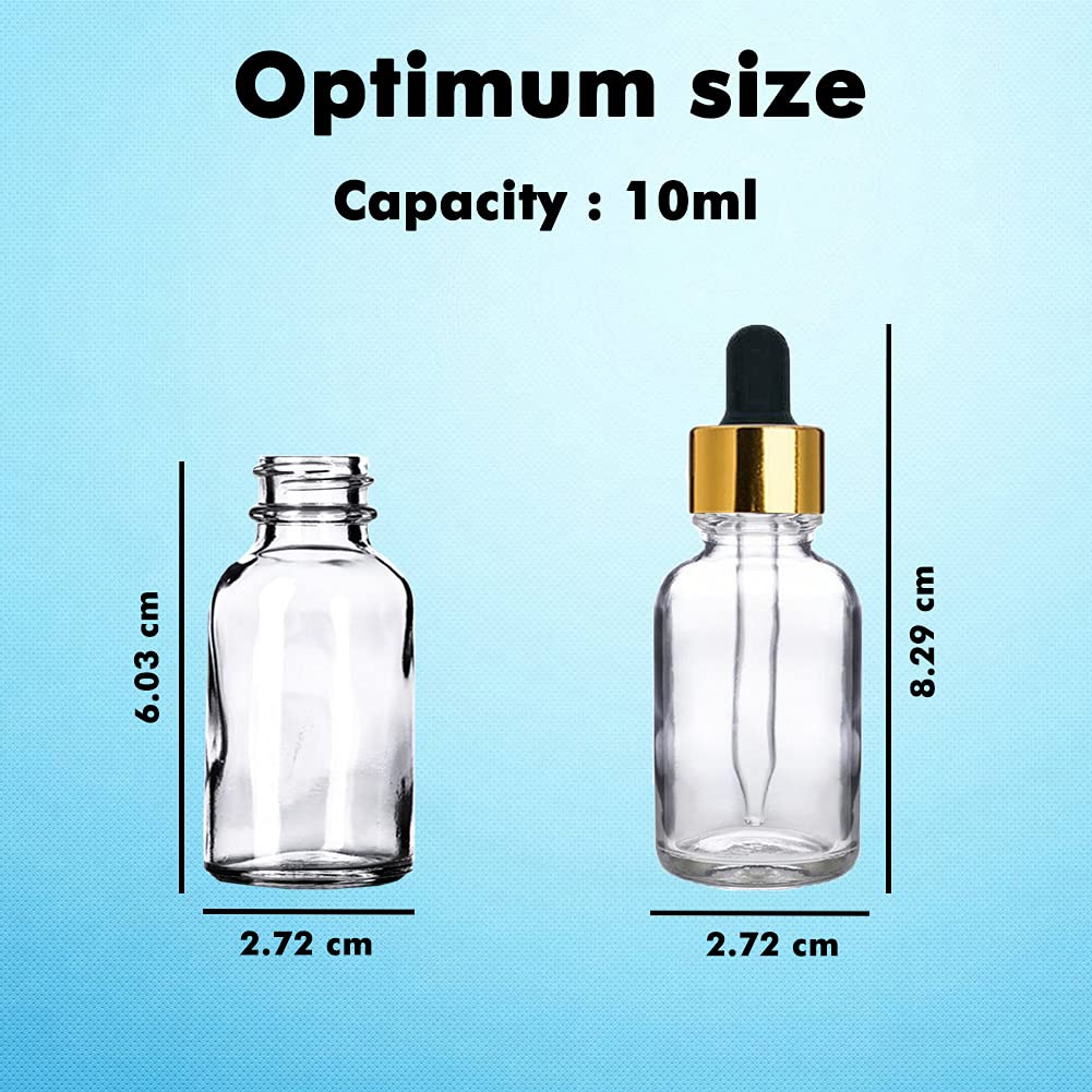 PHARCOS 10ML Essential Oil Glass Bottles with Euro Dropper - 4 Pack, Leak Proof Refillable DIY Beauty Containers with Gold Ring & Black Silicone Teat - Perfect for Aromatherapy, Homemade Serums & Travel Size Skincare