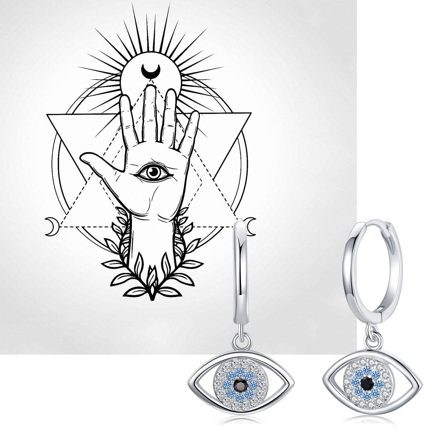 925 Sterling Silver Evil Eye Earrings - Blue Circle Drop Dangle Hoop Earrings for Women | Hypoallergenic Huggie Jewelry | Perfect for Protection, Gifts & Everyday Wear