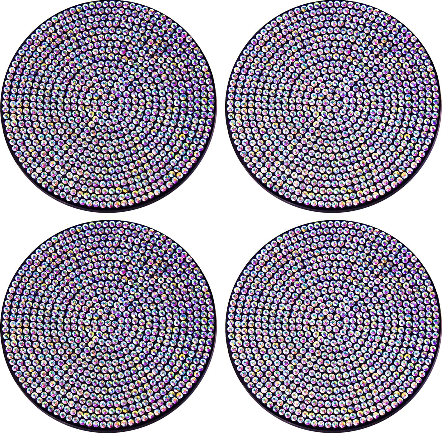 Sparkling 4-Piece Rhinestone Non-Slip Car Cup Holder Coasters - Universal Fit Bling Car Accessories for Women (Colorful) - Perfect for Coffee, Drinks & Protecting Your Vehicle Interior