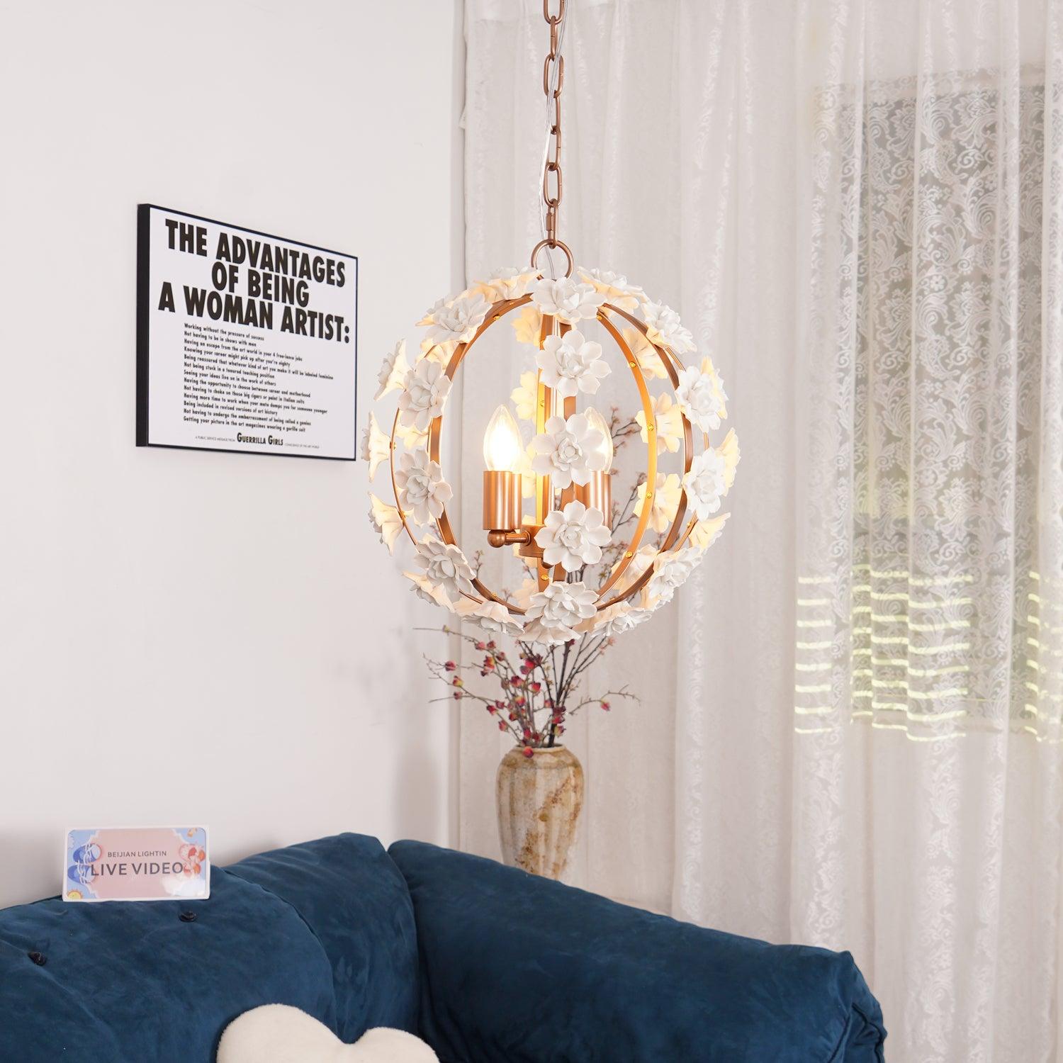 Bianca Floral Orb Chandelier - Elegant Crystal Ceiling Light Fixture for Dining Room, Bedroom & Living Room Decor | Modern Floral Design Lighting for Home & Wedding
