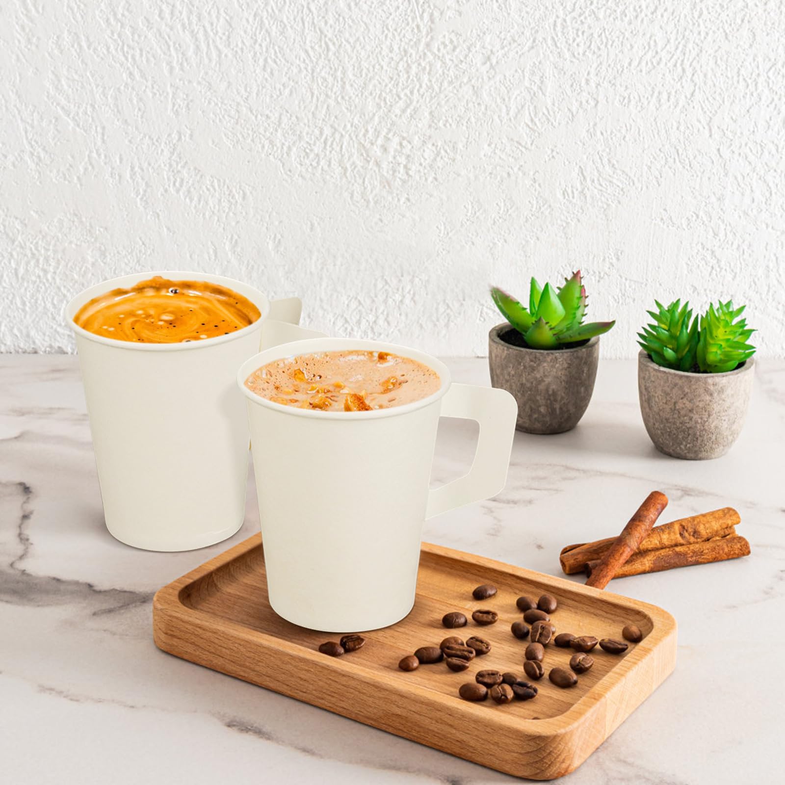 Jippedea 8 Oz Disposable Coffee Cups with Handles - 50 Pack Eco-Friendly Paper Cups for Hot Beverages, Ideal for Hotels, Motels, Home Cafes, Bistros, and Parties - Perfect for Serving Tea, Coffee, and Hot Chocolate at Events or Daily Use