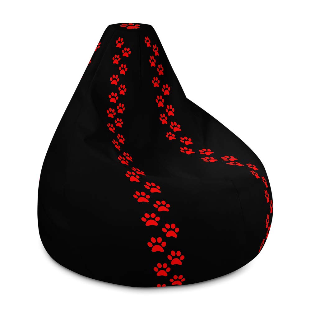 Red Paw Print Bean Bag Chair - Large Comfortable Dog & Cat Lover Gift for Gamers & Pet Owners - Perfect for Gaming Rooms, Bedrooms & Living Spaces