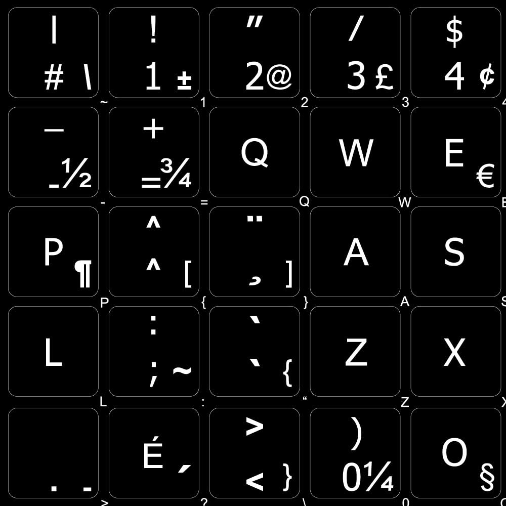 Black French QWERTY Keyboard Stickers (14x14) - Compatible with Desktop, Laptop & Notebook Computers - Perfect for Typing Practice & Multilingual Users