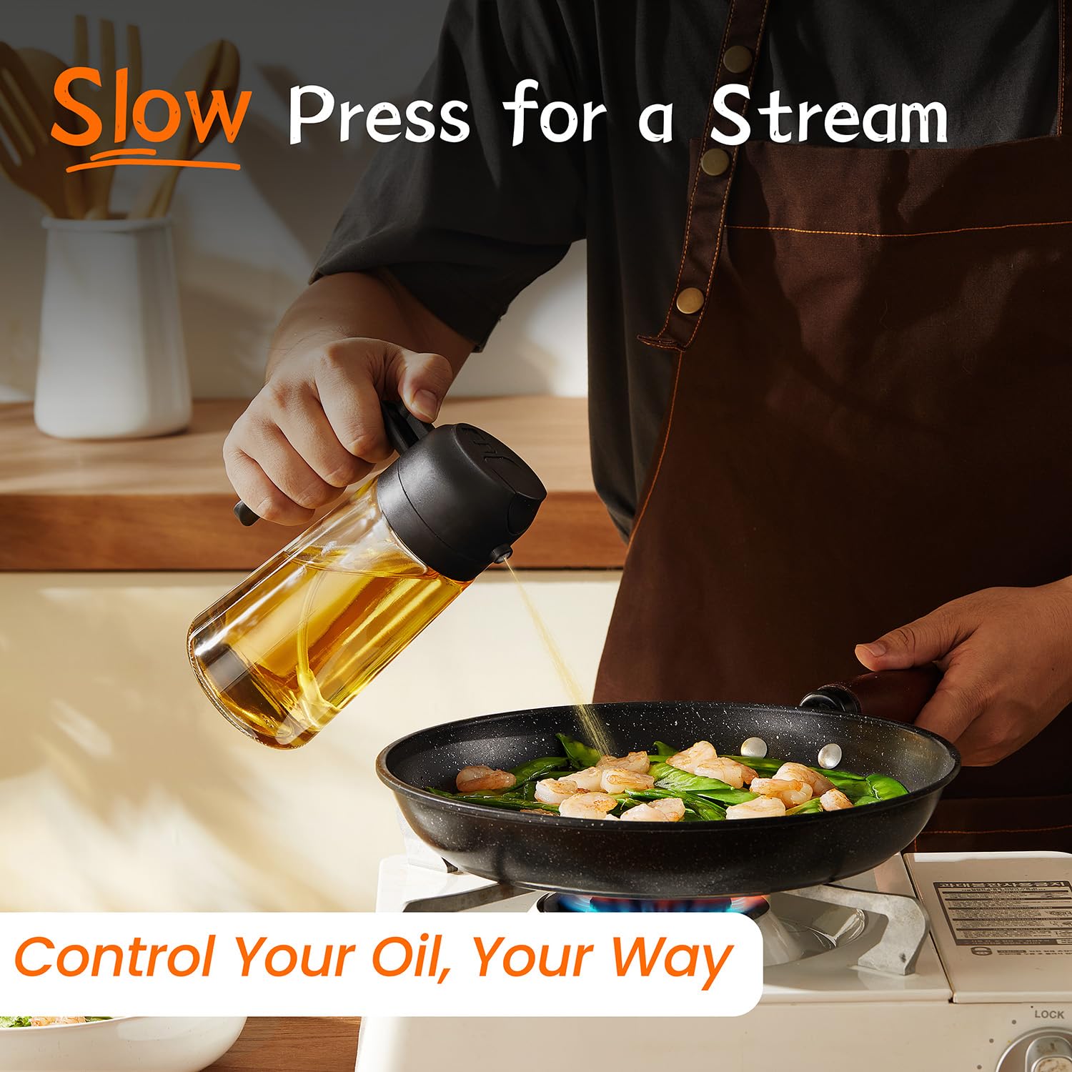 TrendPlain 16oz Olive Oil Sprayer - 2-in-1 Kitchen Dispenser for Cooking, Air Fryer & BBQ