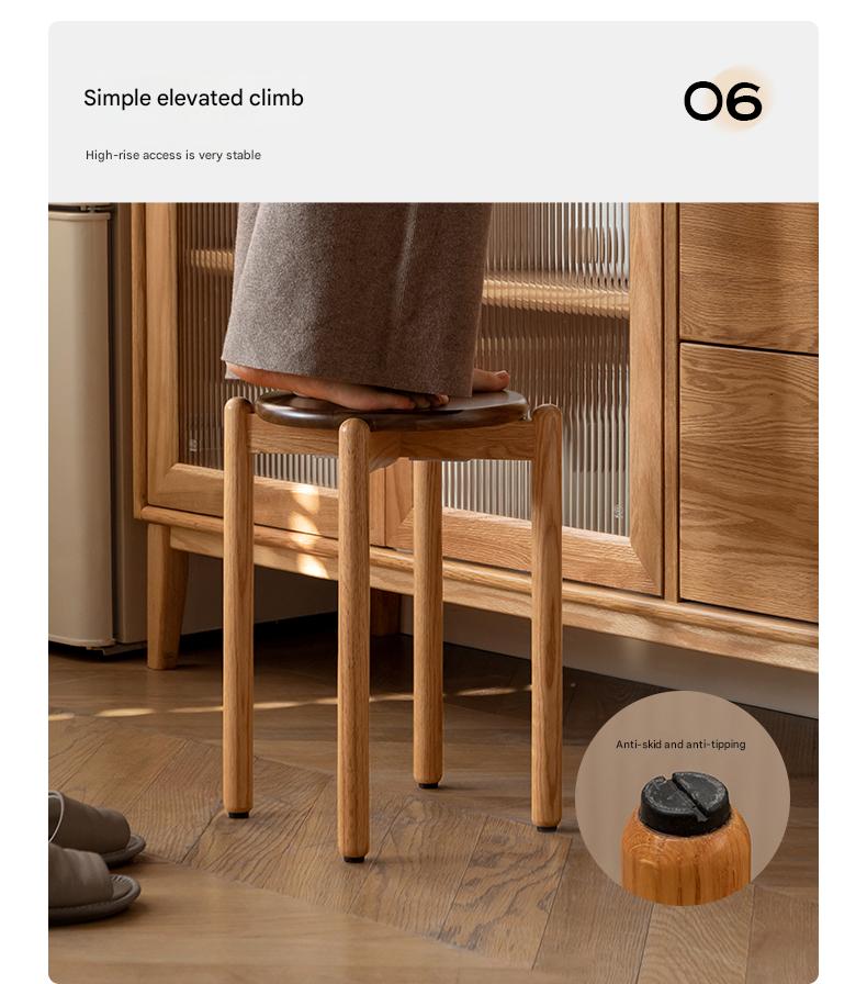 Premium Solid Wood Stackable Stool - Oak, Rubber, Ash, Cherry - Perfect for Home, Office, Kitchen & Outdoor Use