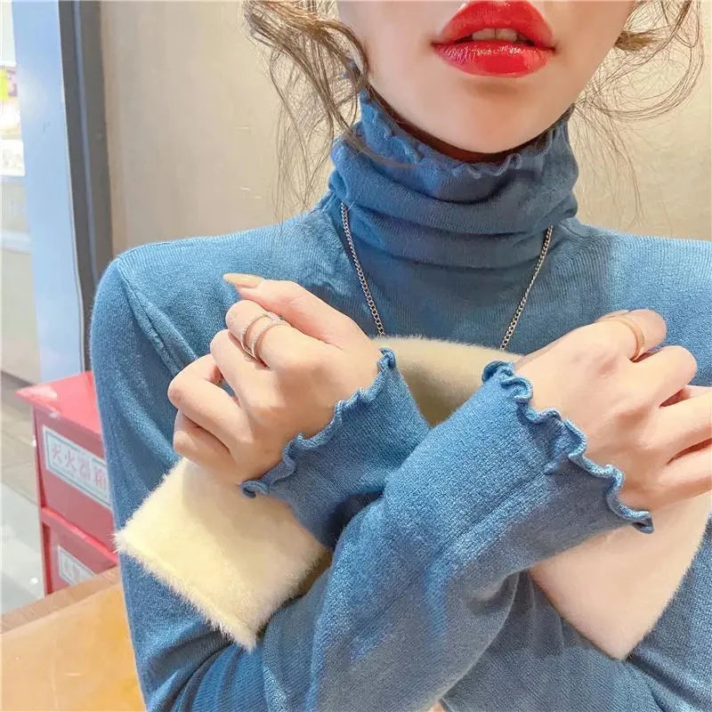 Fold Turtleneck High Elastic Solid Color Sweater - Women's Stretchy Knit Pullover for Winter Warmth - Perfect for Office Wear & Casual Outfits