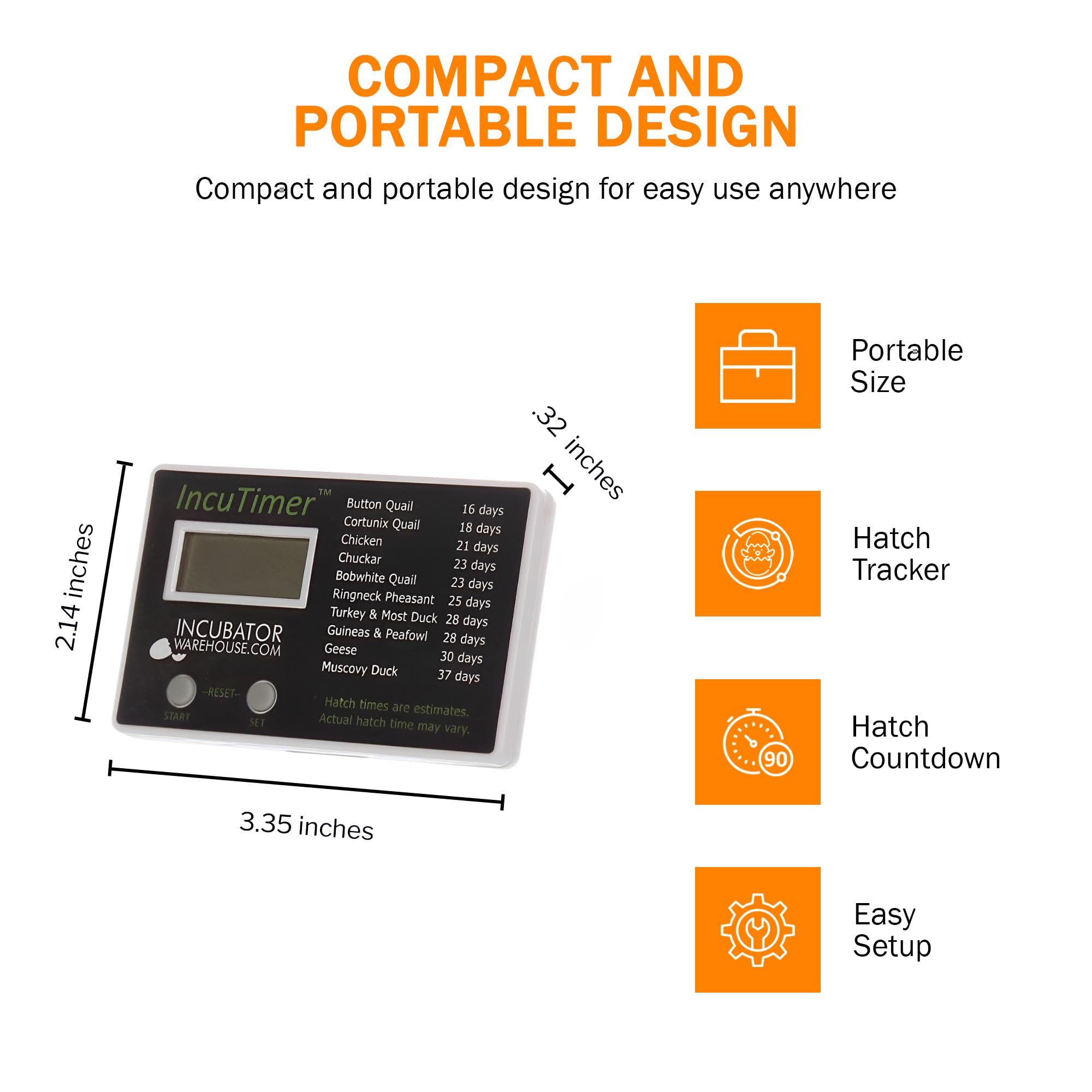 Best Egg Incubator Timer - IncuTimer with 90-Day Countdown & Easy Setup | Perfect for Poultry Hatching, Chicken Egg Incubation & Backyard Farming