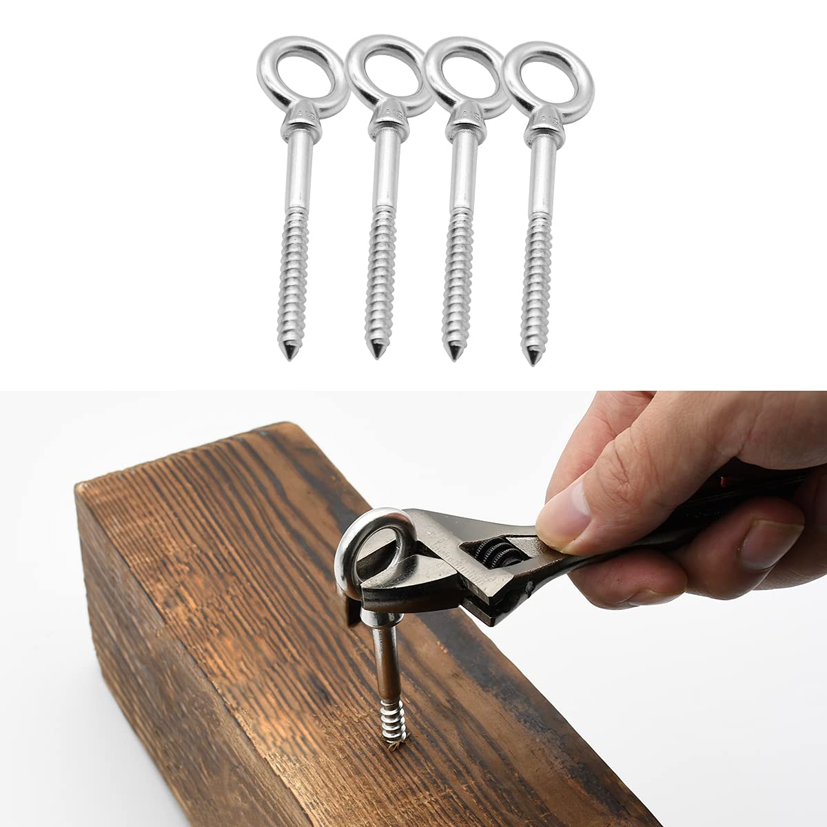 Abimars 4PCS M8 316 Stainless Steel Eye Bolts - 650lbs Load Capacity Heavy Duty Screw-in Eye Hooks for Hanging Hammocks, Swing Chairs, Heavy-Duty Suspension - Perfect for Outdoor, Marine & Industrial Use