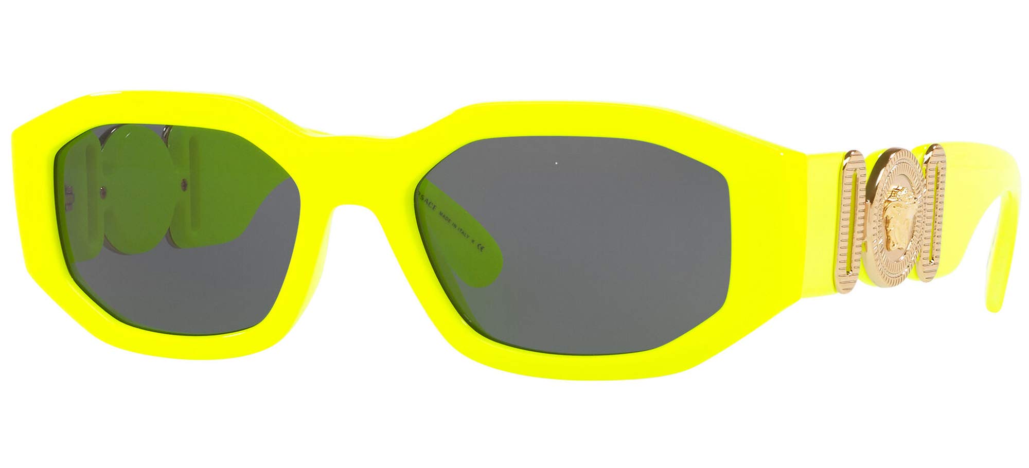 Versace VE 4361 532187 Yellow Fluo Plastic Square Sunglasses with Grey Lens - Stylish UV Protection for Summer Outdoor Activities, Beach & Driving
