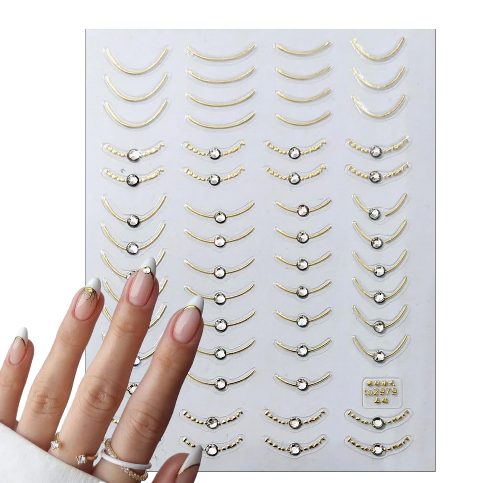 2 Pack 5D Crystal Diamond French Line Nail Art Stickers - Elegant Gold & Silver Nail Decals for Women | Perfect for Manicures, Parties, Weddings & Special Occasions