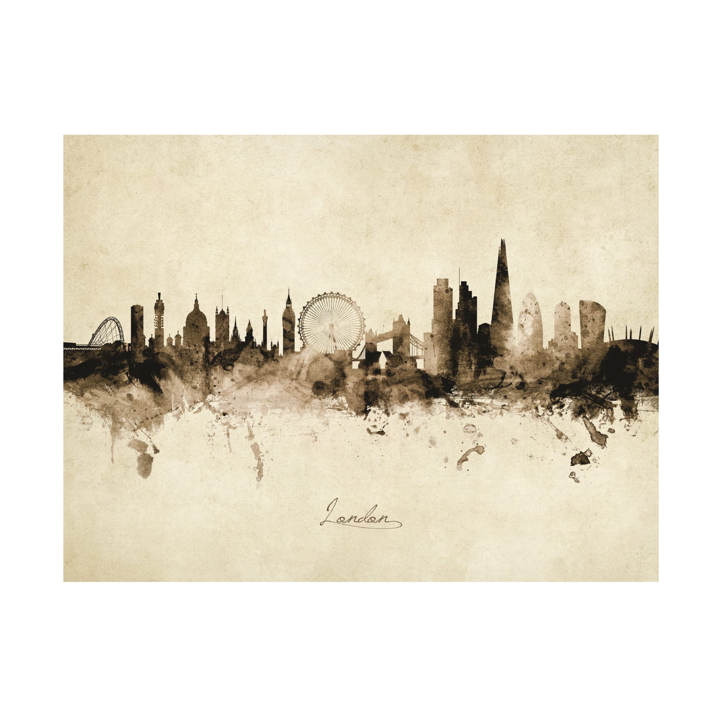 Michael Tompsett London England Skyline Vintage Canvas Art Print - Premium Wall Decor for Living Room, Bedroom & Office