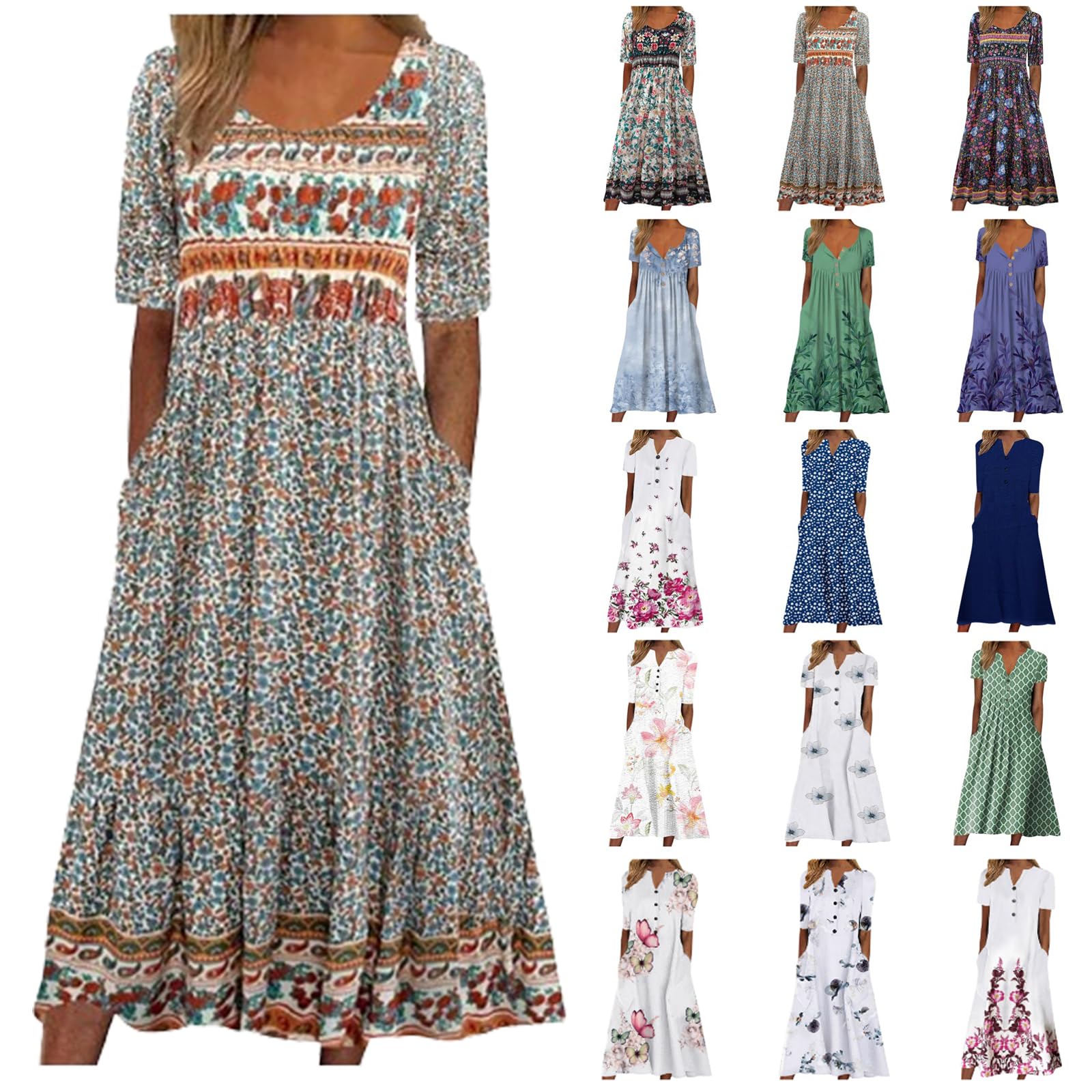 Boho Dresses for Women 2024 | Floral Summer Dresses with Pockets | Plus Size Casual T-Shirt Dresses | Perfect for Beach Vacations, Music Festivals & Date Nights