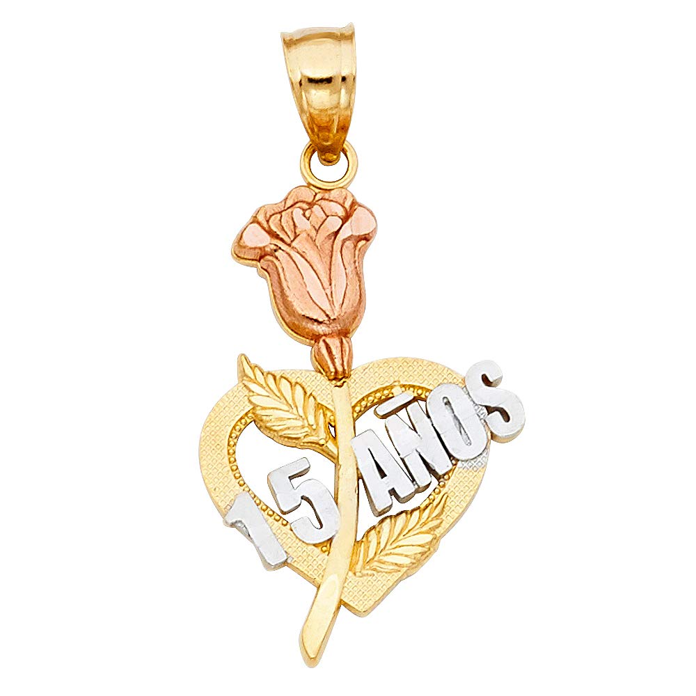 14K Tri-Color Gold Polished Diamond Cut Ornate Sweet 15 
