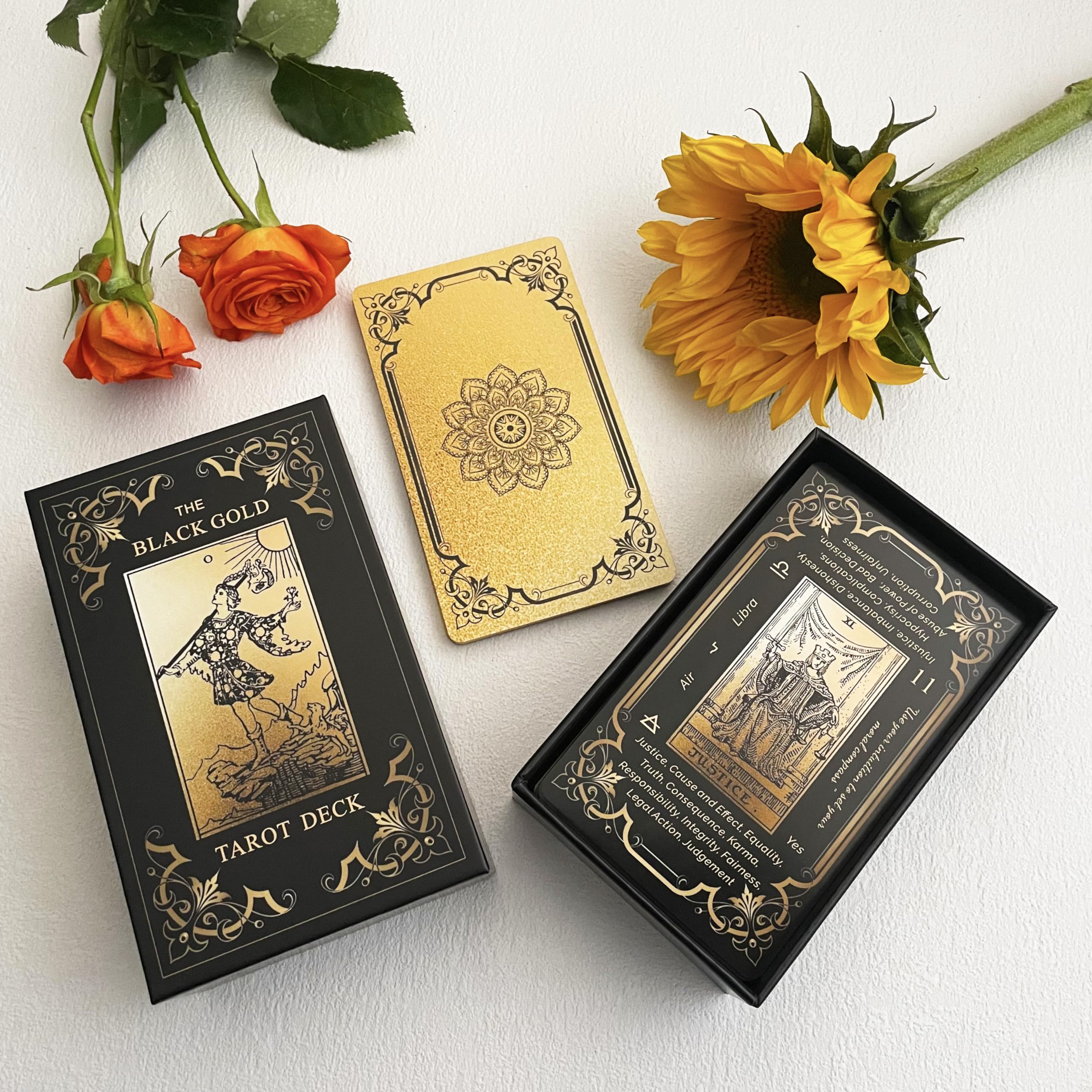 Black Gold Tarot Cards Set for Beginners - 78 Cards with Meanings, Guide Book & Gold Gilded Edges | Perfect for Divination, Meditation & Spiritual Guidance