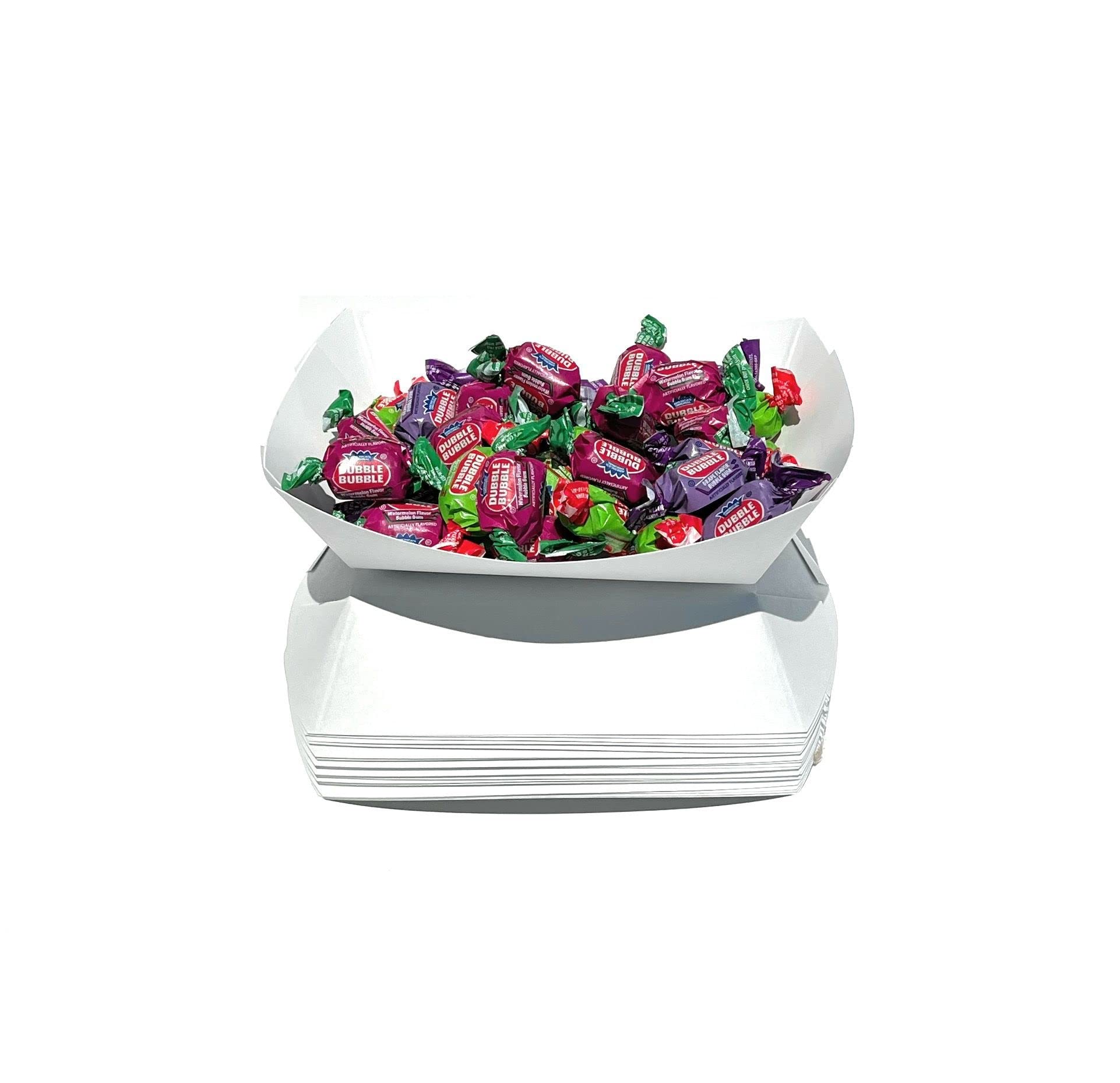 Disposable White Paper Food Trays - 250 Pack (3LB Large Size) | Recyclable Serving Boats for Condiments, Snacks & Concession Food | Grease Resistant | Perfect for Parties, Picnics & Food Service Businesses