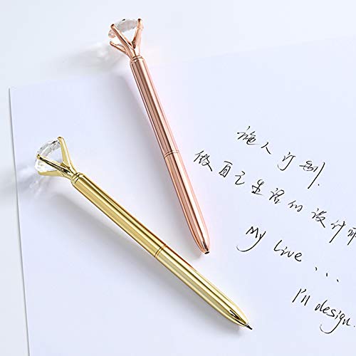 8-Pack CLARA Big Diamond Ballpoint Pens - Rhinestone Crystal Metal Rose Gold with Black Ink for Office, School, Gift Giving & Luxury Writing Accessories