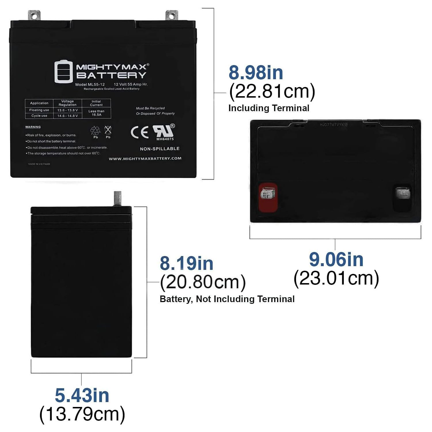 Mighty Max 12V 55Ah AGM Deep Cycle Battery - 2 Pack for Marine, RV, Solar Power & Off-Grid Applications