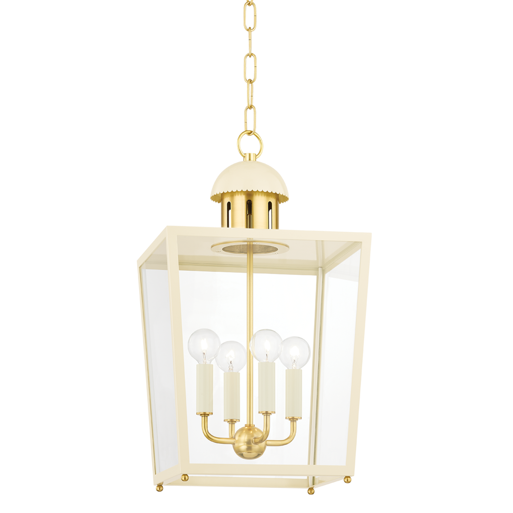 Vintage Aged Brass & Cream June Lantern Pendant Light - Farmhouse Rustic Ceiling Lighting Fixture for Kitchen, Dining Room, Porch & Bedroom Decor