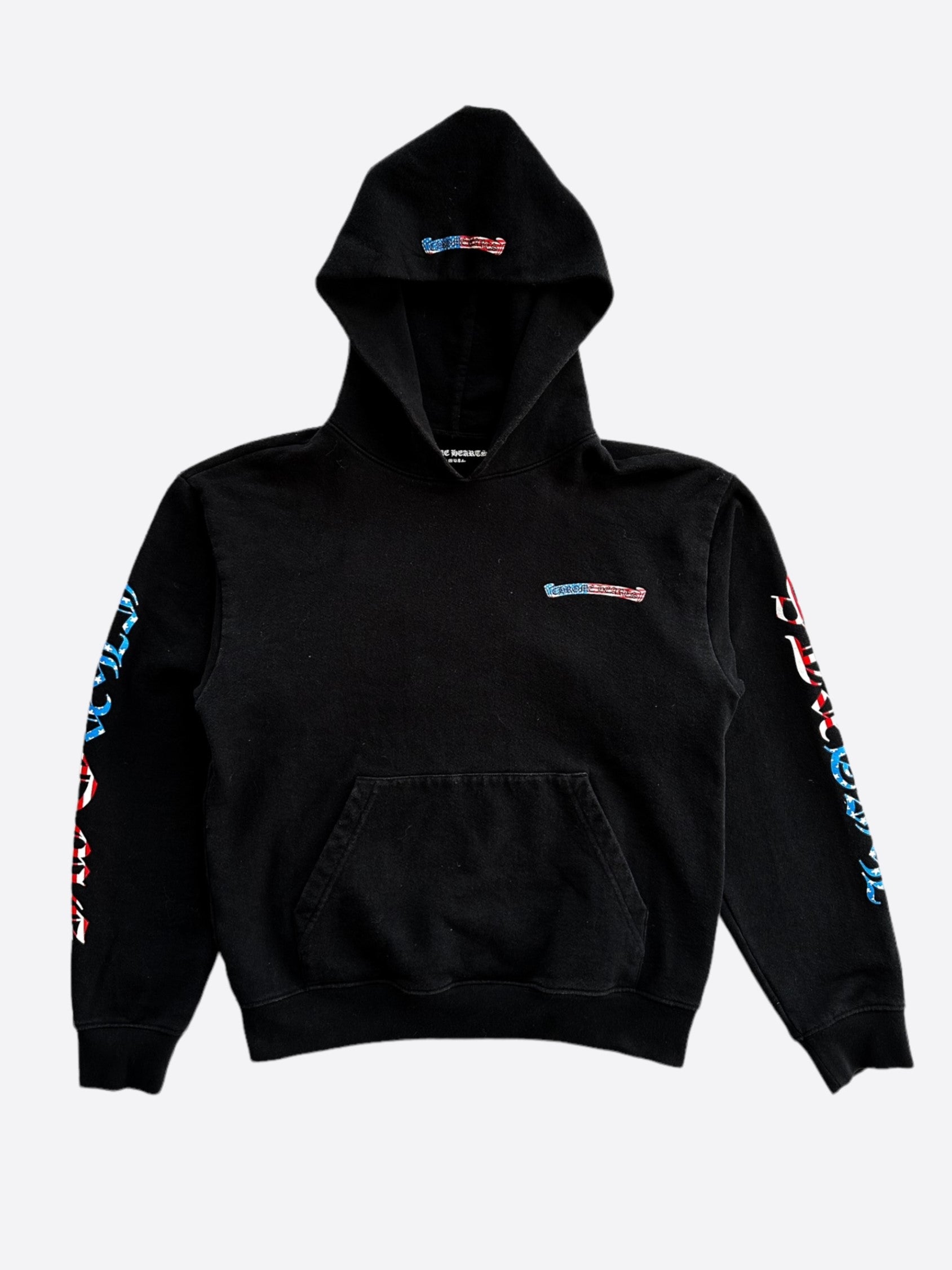 Chrome Hearts Black Hoodie with USA Flag Scroll Logo - Stylish Streetwear for Men & Women | Perfect for Casual Outfits, Urban Fashion, and Everyday Wear