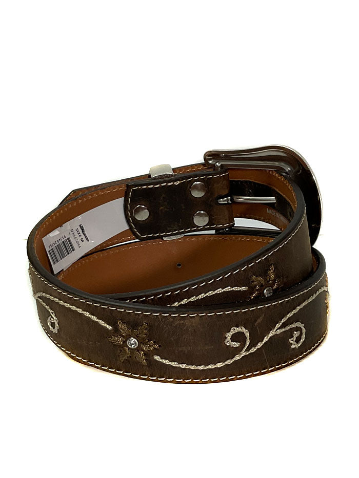 Nocona N3447044 Women's Embroidered Leather Belt - Brown Western Style Fashion Accessory for Cowgirl Boots & Jeans Outfits