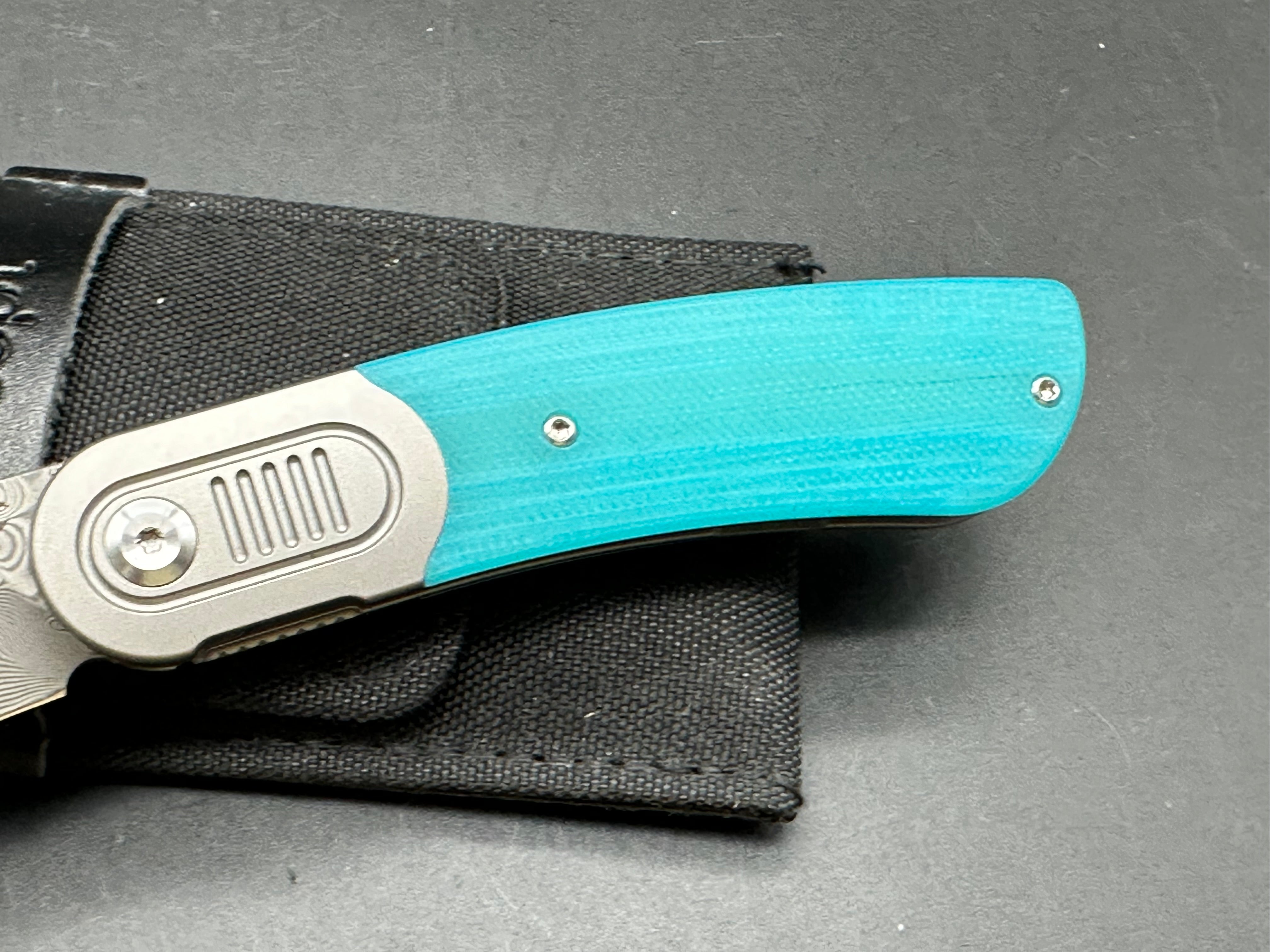 Kansept Reverie Damascus Folding Knife with G10 Handle in Tiffany Blue - Perfect for EDC, Outdoor Adventures & Collectors