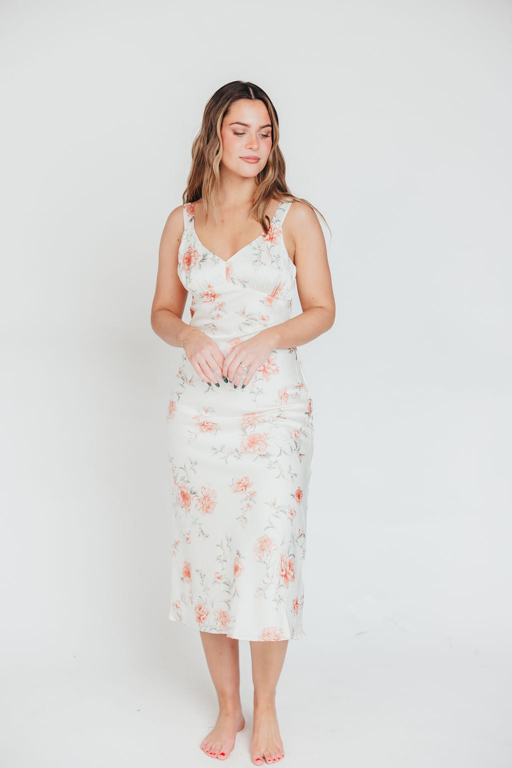 The Felicity Midi Dress - Ivory Floral Print A-Line Dress for Women | Perfect for Weddings, Parties & Summer Outfits