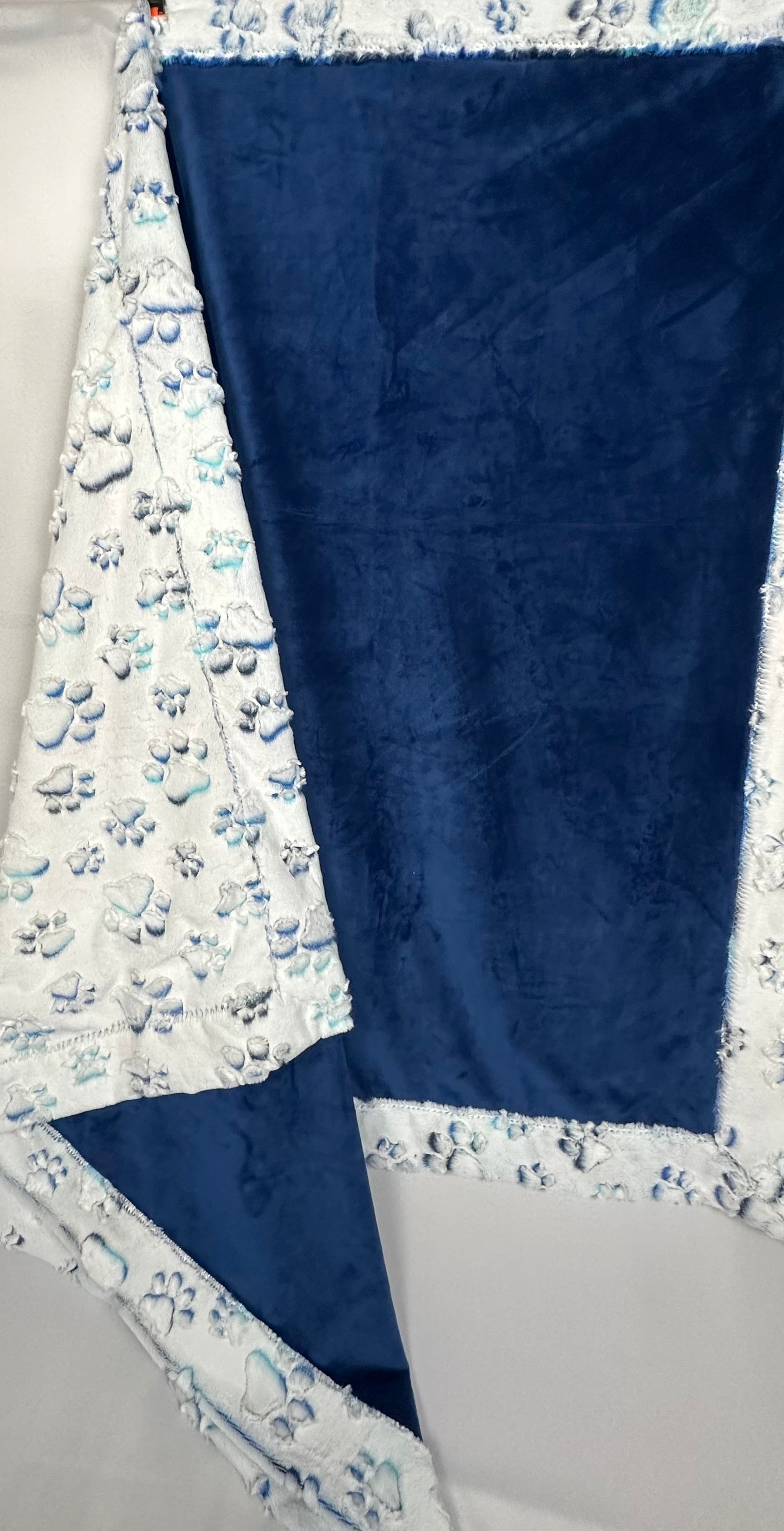 Nautical Blue Prism Paws and Solid Cuddle Large Blanket 53x76 - Soft Cozy Throw for Bed, Sofa, and Outdoor Picnics
