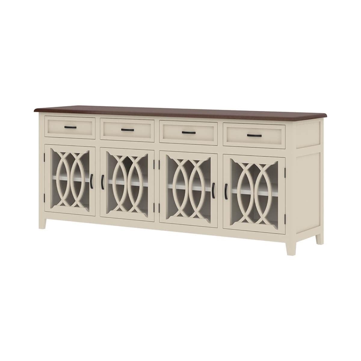 French Arched Indian Solid Wood 4-Drawer Extra Large Long Sideboard Buffet Cabinet - Perfect for Dining Room Storage, Living Room Decor & Entryway Organization